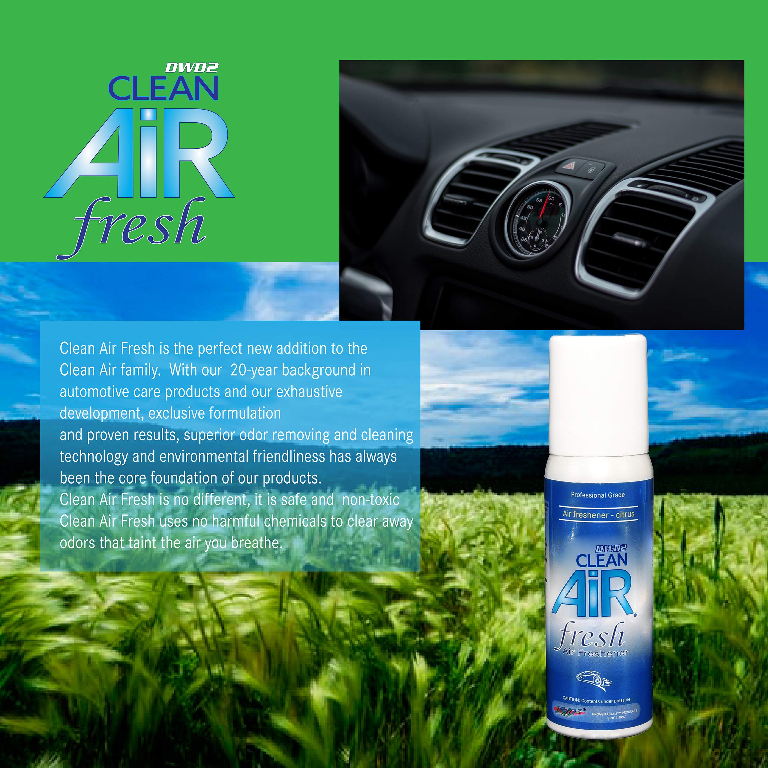 Clean Air® Fresh Citrus Air Freshener - 3 Pack | Natural Scent for Home, Car & Office | Eliminates Odors & Refreshes Air