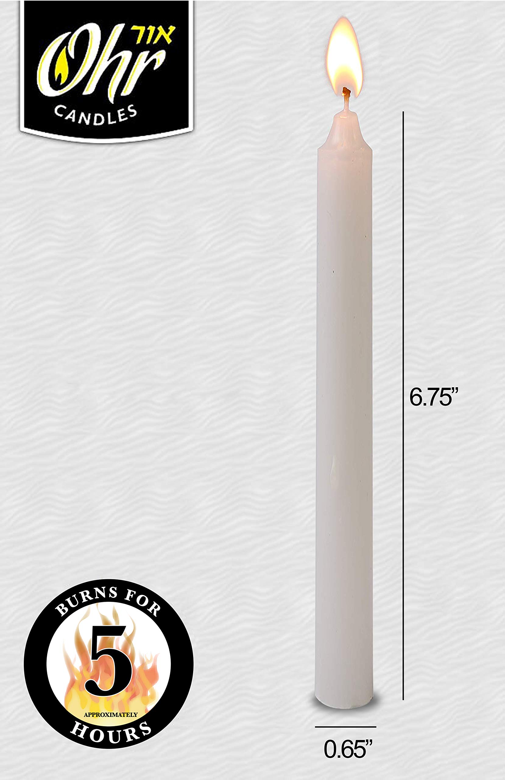 Shabbos Candles Extra Long - 5-Hour Burn, 36-Pack White Tapers for Shabbat & Dinner