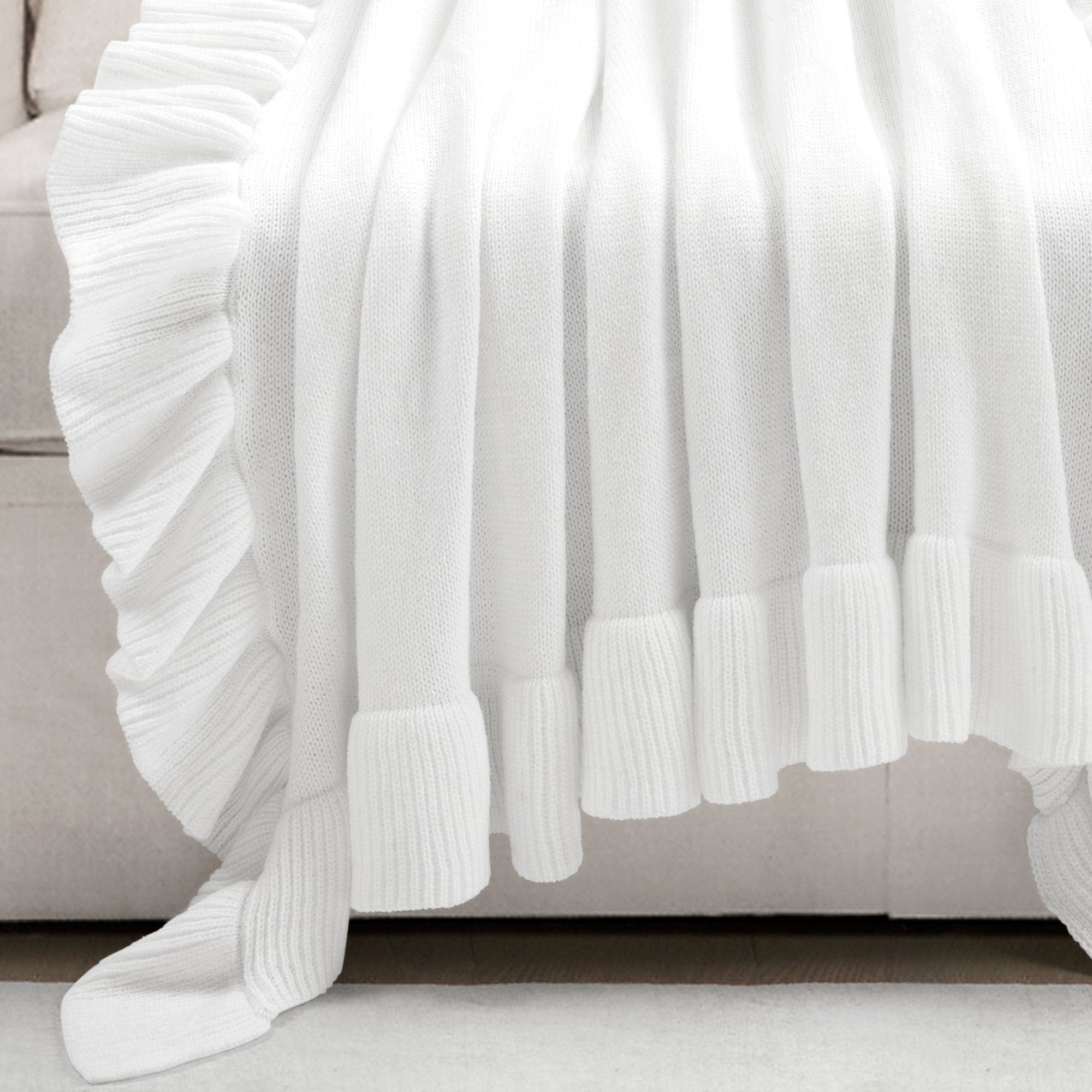 Reyna Soft Knitted Ruffle Throw Blanket - Cozy & Lightweight Knit Bedspread for Couch, Sofa, Bed - Perfect for Living Room, Bedroom & Home Decor