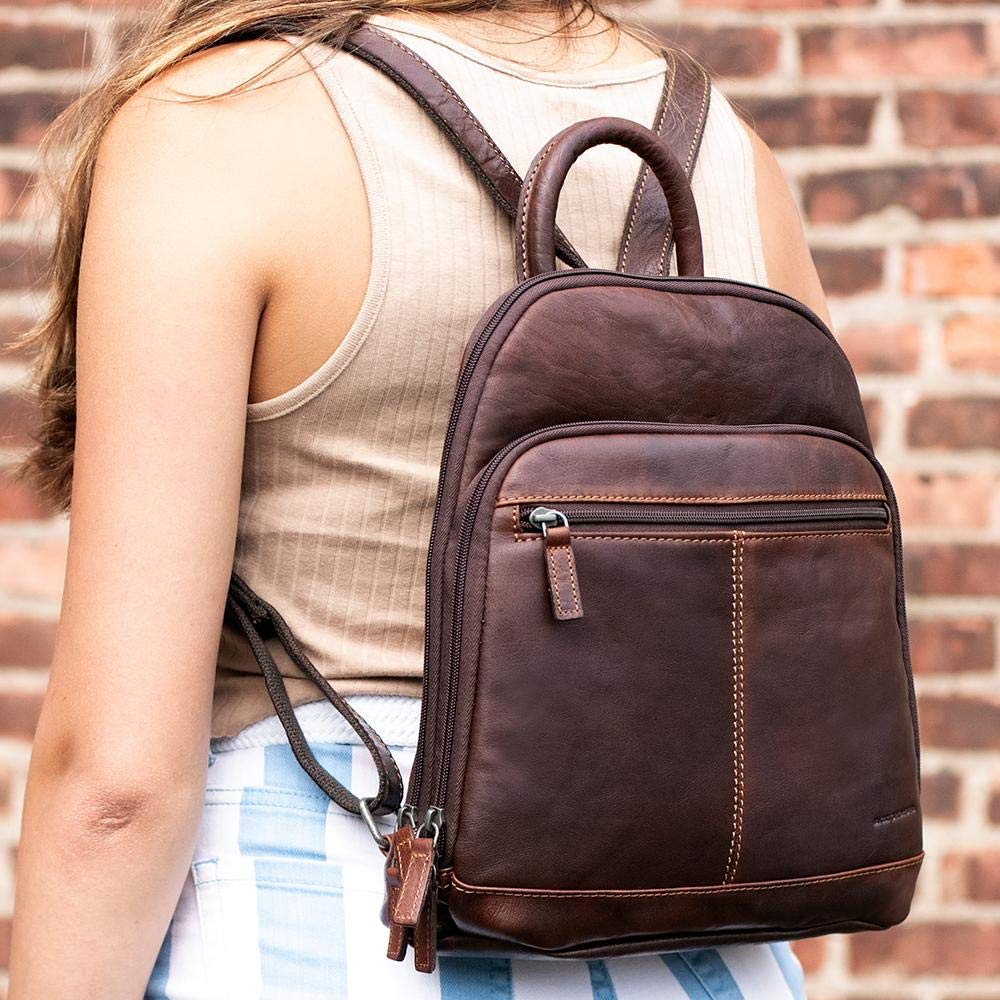 Jack Georges Voyager Small Backpack #7835 - Genuine Leather Brown Backpack for Men & Women | Perfect for Travel, Work, School & Everyday Use