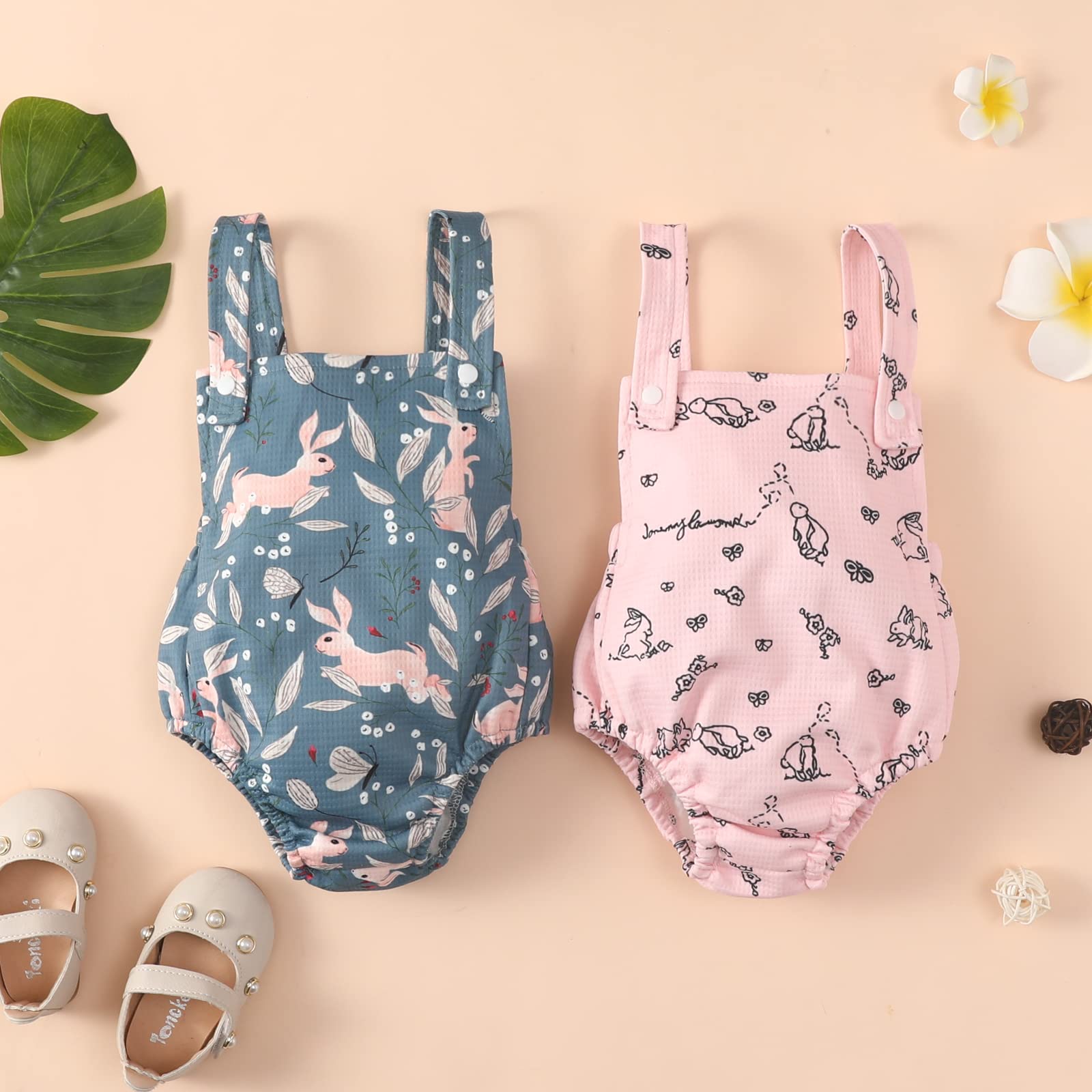 Easter Bunny Print Romper for Newborn Baby Girls - Sleeveless Backless Toddler Bodysuit - Cute Summer Outfit for Infants | Perfect for Easter Photos, Playdates & Warm Weather Outings