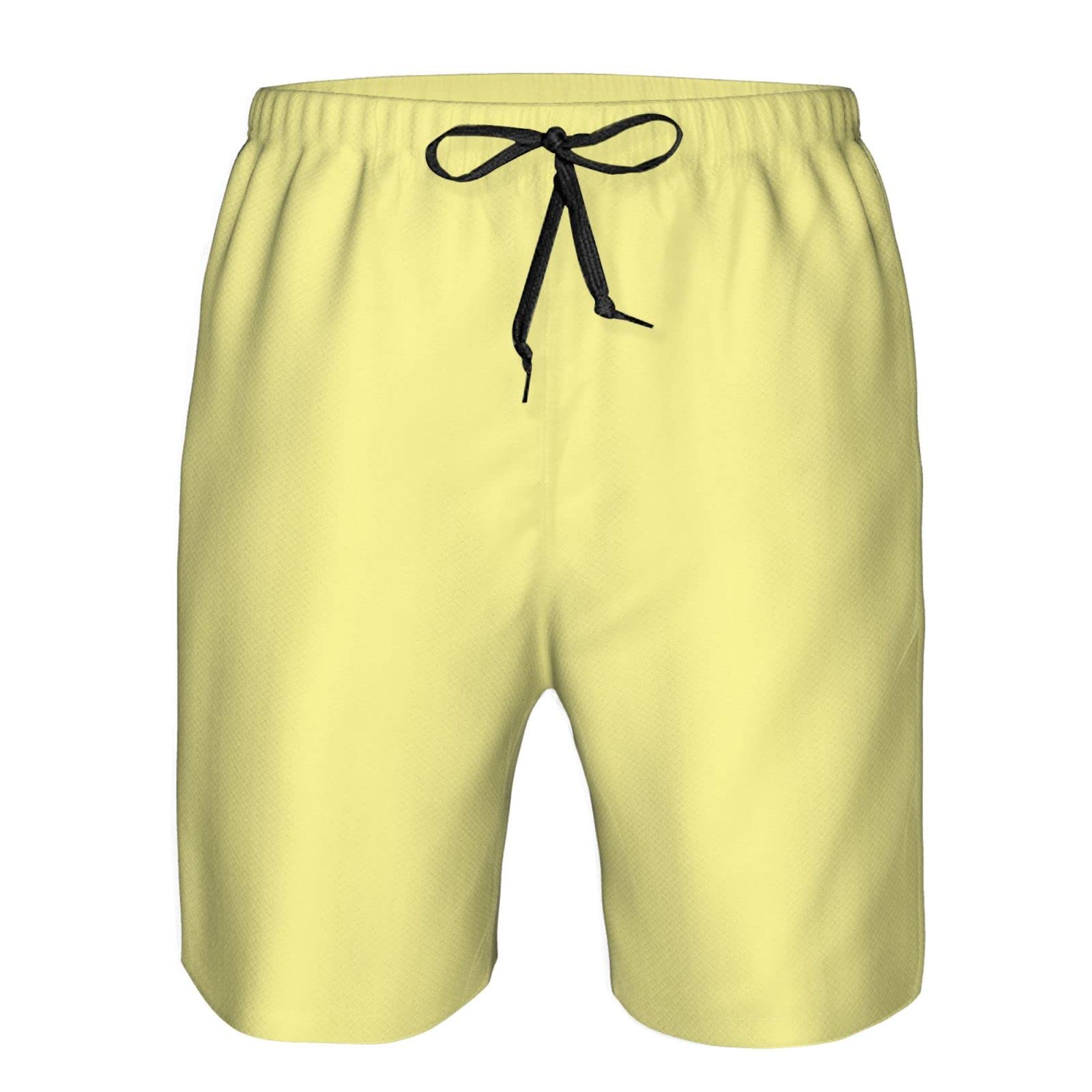 Pastel Yellow Men's Athletic Gym Shorts - Elastic Waistband with Pockets - Comfortable Workout & Jogging Shorts for Men - Perfect for Gym, Running, and Casual Wear