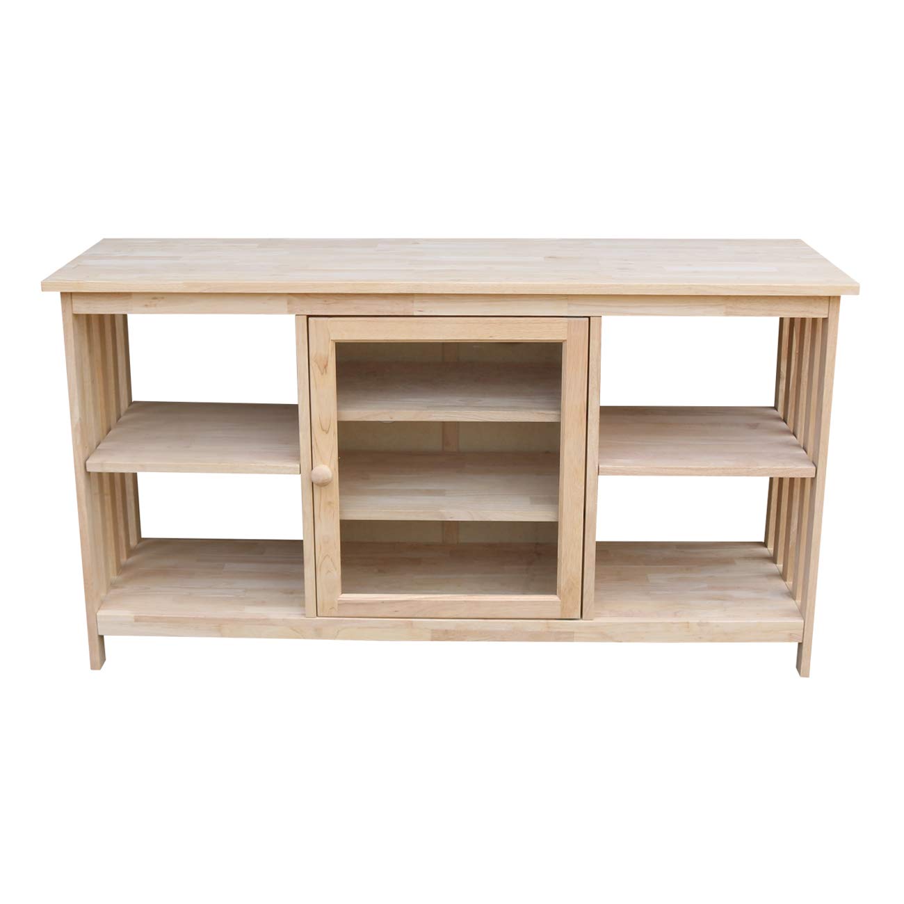 International Concepts Unfinished Mission Entertainment Stand - TV Media Console for Living Room, Bedroom & Home Theater - Rustic Brown Wood TV Stand with Storage Shelves