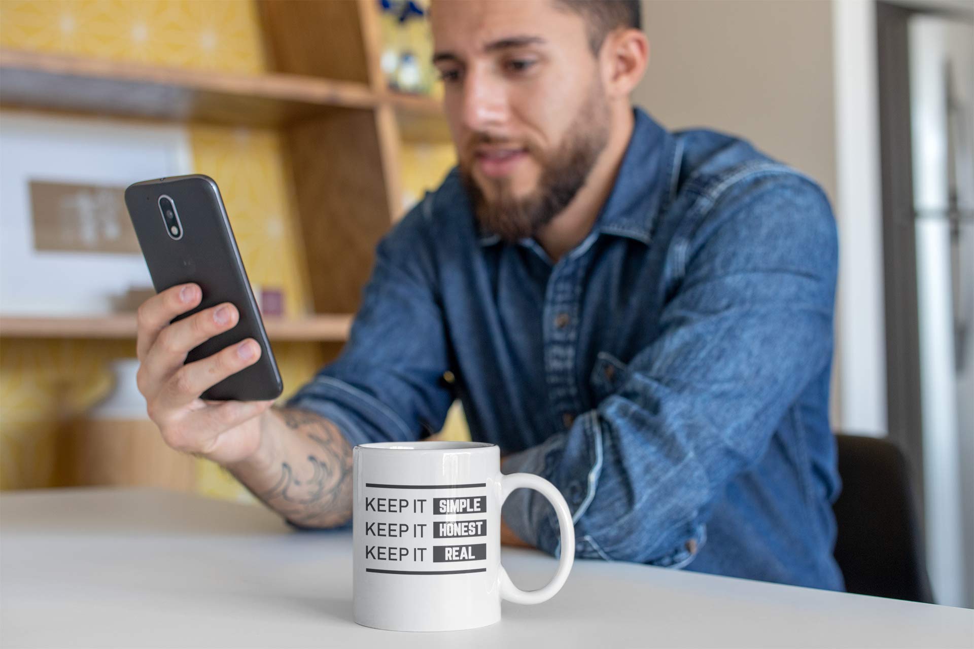 Keep It Simple Honest Real Quotes 15oz Ceramic Coffee Mug - Inspirational Tea Cup with Motivational Sayings - Perfect for Office, Home Decor & Gift Giving