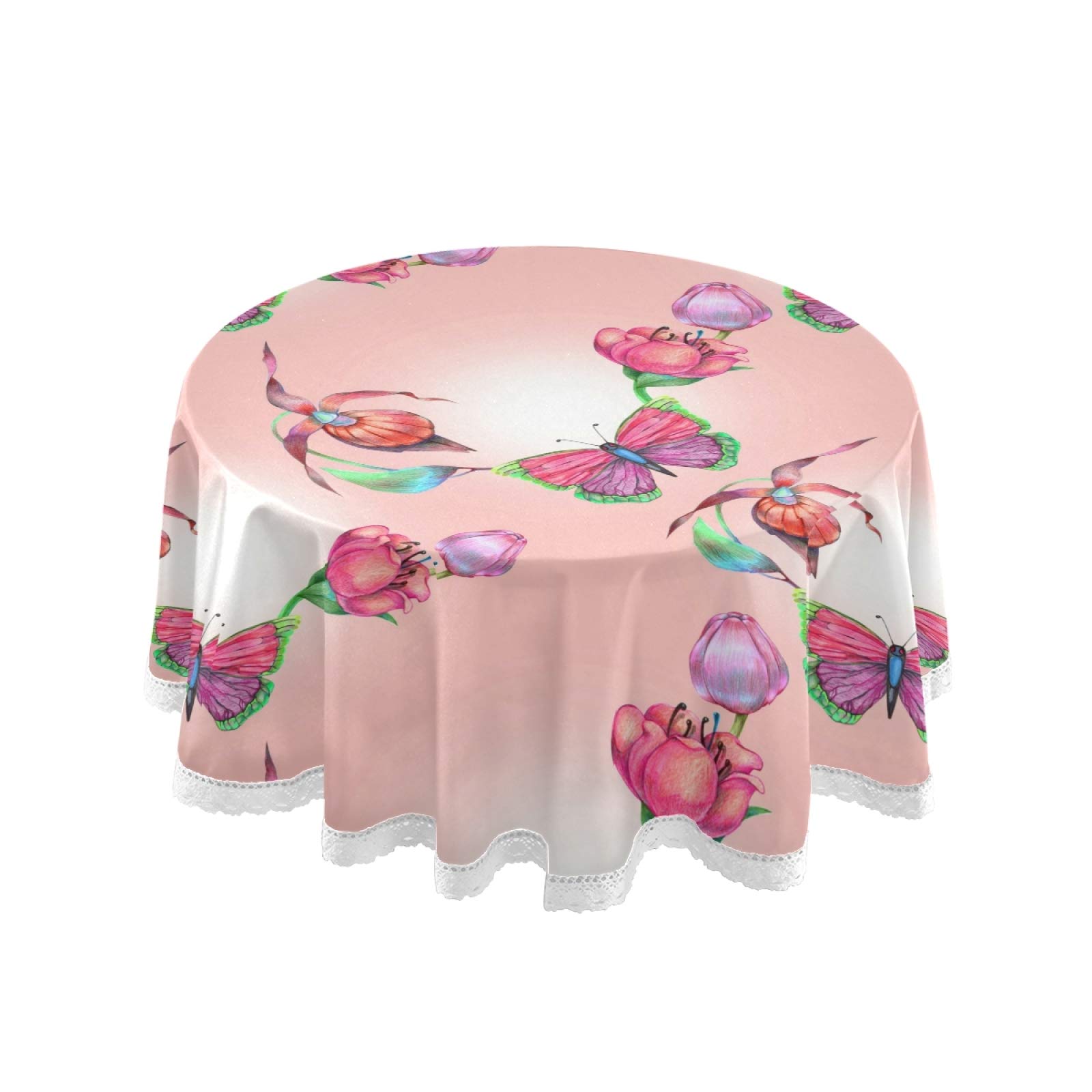 GRTARANY 60 Inch Round Purple Butterfly Lace Tablecloth - Washable, Crease-Resistant Dining Table Cover for Home Decor | Perfect for Weddings, Parties & Everyday Use