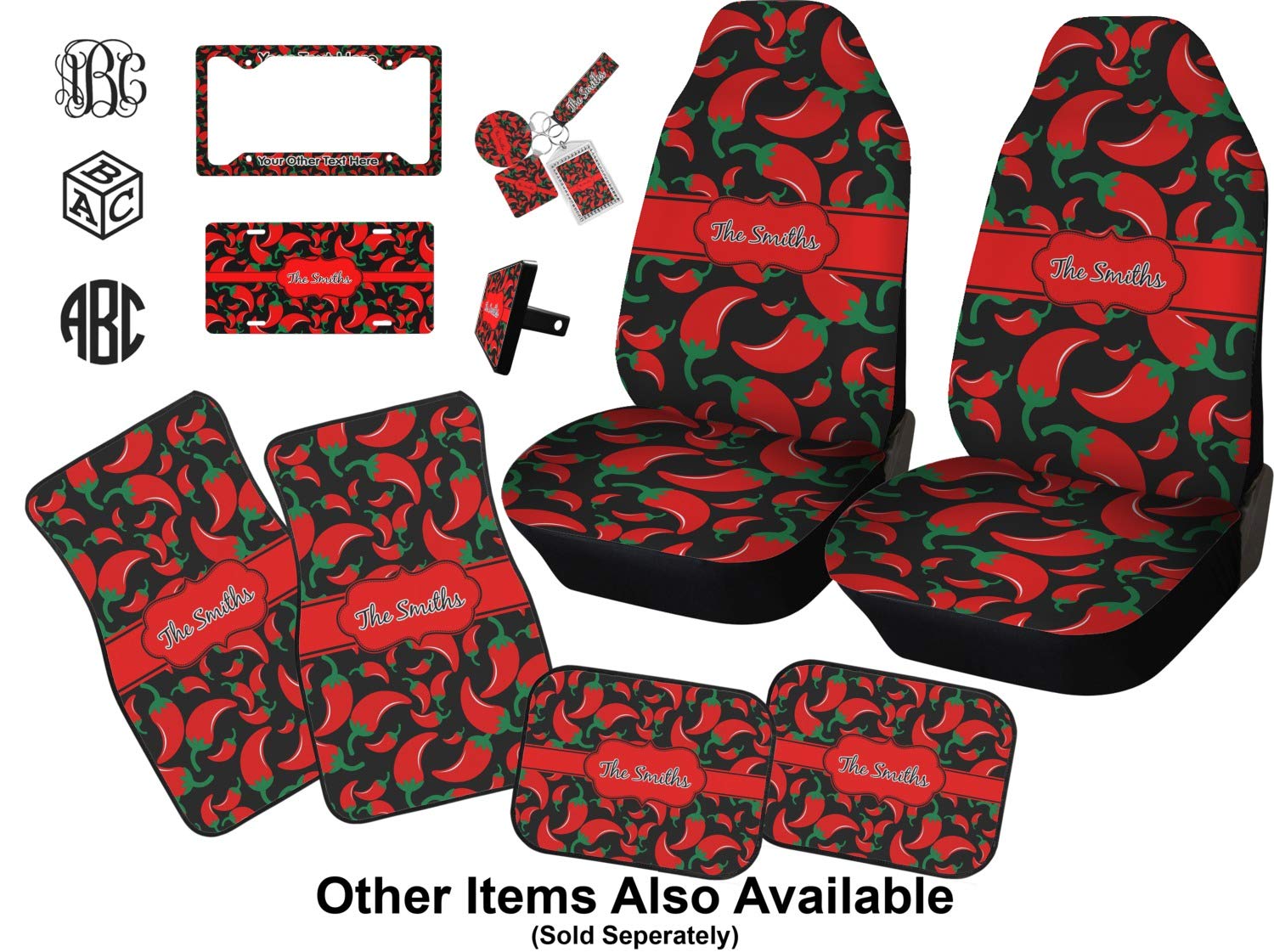 Custom Chili Pepper Car Floor Mats Set - 2 Front & 2 Rear Non-Slip Mats for Cars, SUVs & Trucks | Unique Spicy Gift for Car Enthusiasts | Perfect for Road Trips & Daily Commutes