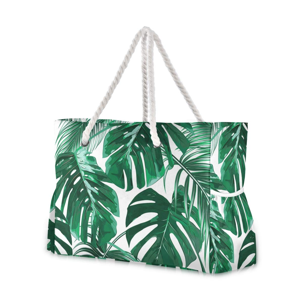 ALAZA Tropical Palm Leaves Beach Toy Bag - Durable Groceries & Essentials Tote for Seaside, Shower Stall, Swimming Pool, and Outdoor Adventures