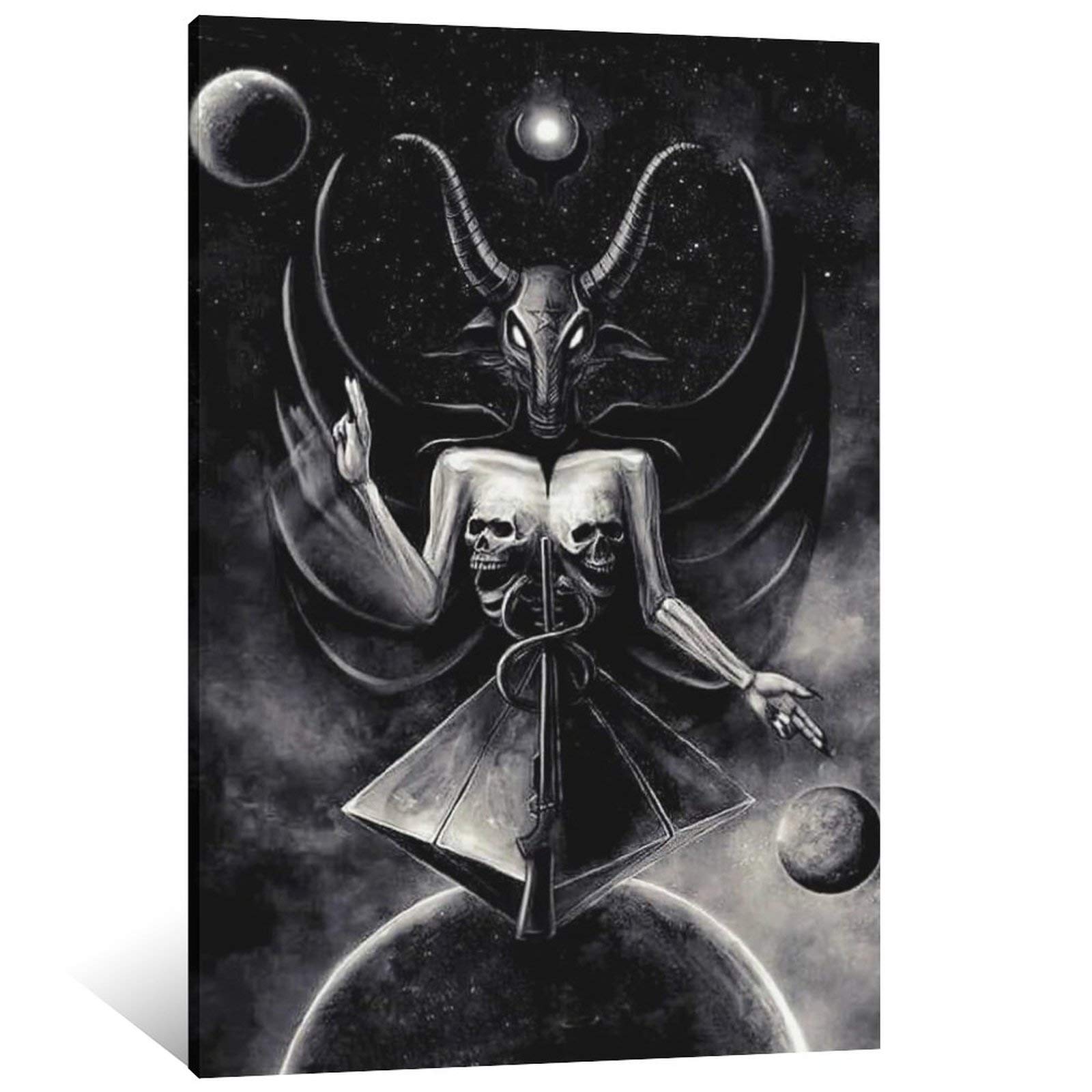 Baphomet Art Modern-Edit Canvas Wall Art - 12×18 inch (30×45cm) Gothic Home Decor Poster for Living Room, Bedroom & Office - Perfect for Occult Enthusiasts & Dark Aesthetic Lovers