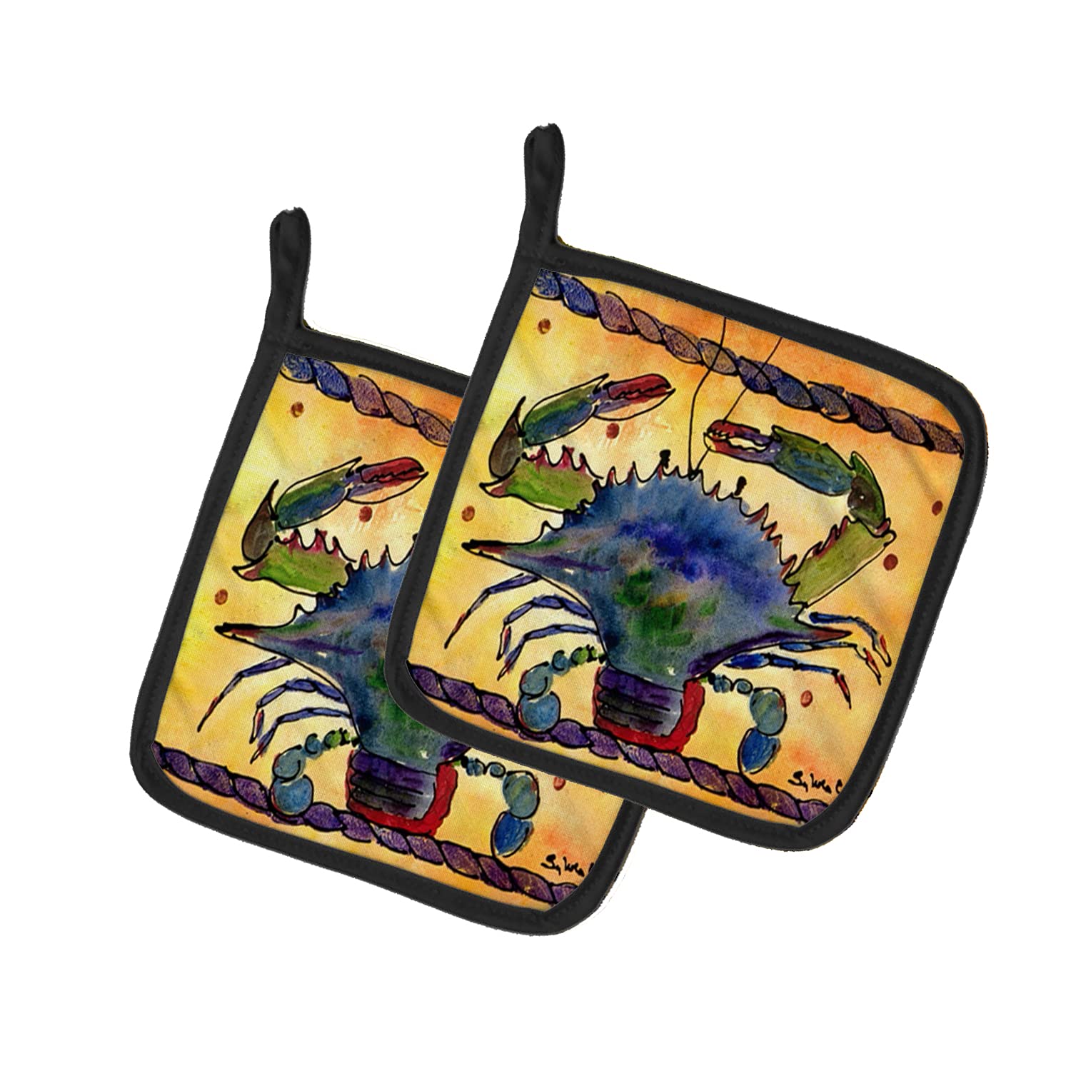 Caroline's Treasures Heat Resistant Crab Pot Holders Set - 7.5x7.5 Inch Kitchen Oven Mitts for Cooking, Baking & BBQ - Perfect for Grilling, Baking and Hot Dish Handling