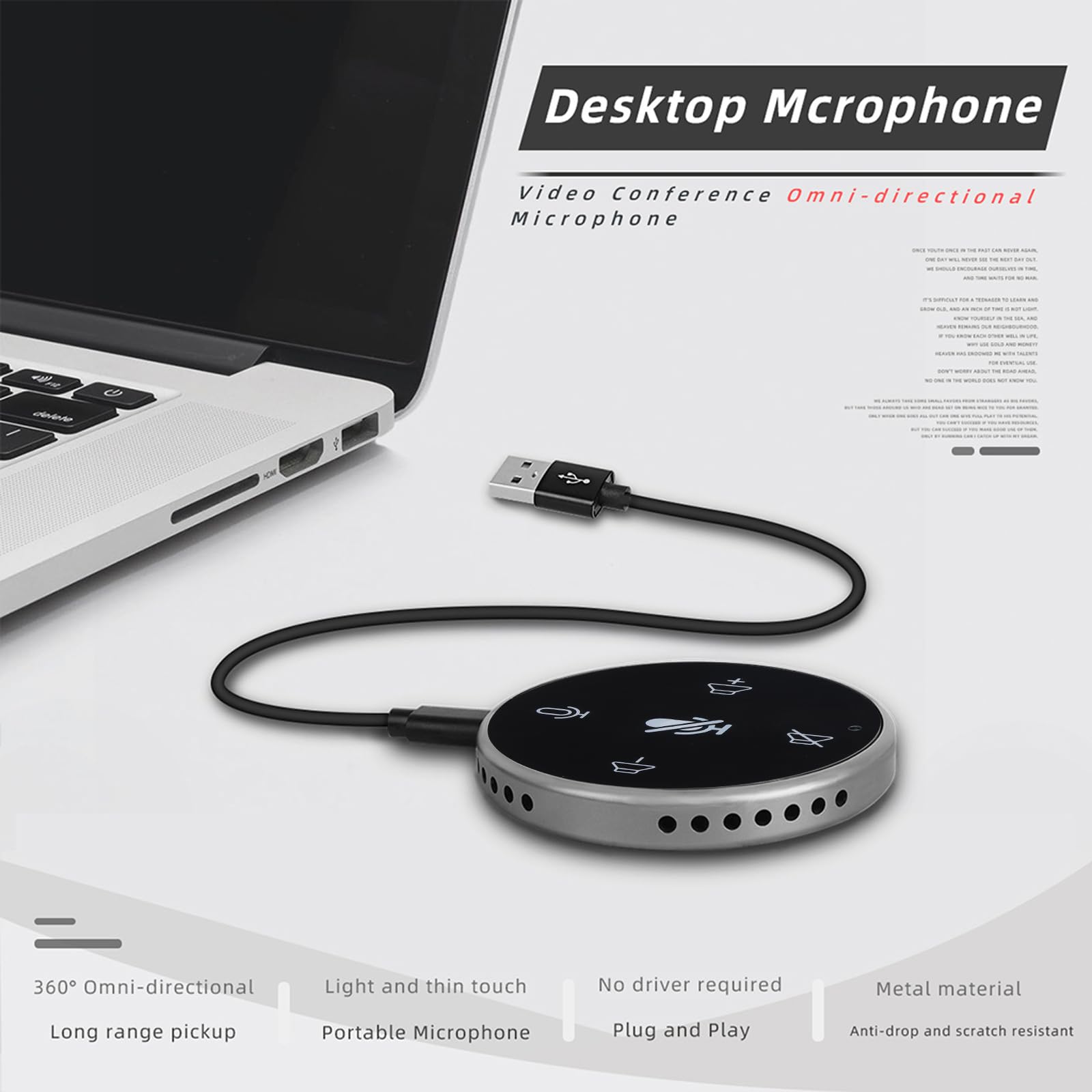GRABLOOM 360° Voice Pickup USB Conference Speaker with Microphone - Ideal for Business Meetings, Webinars & Remote Team Collaboration