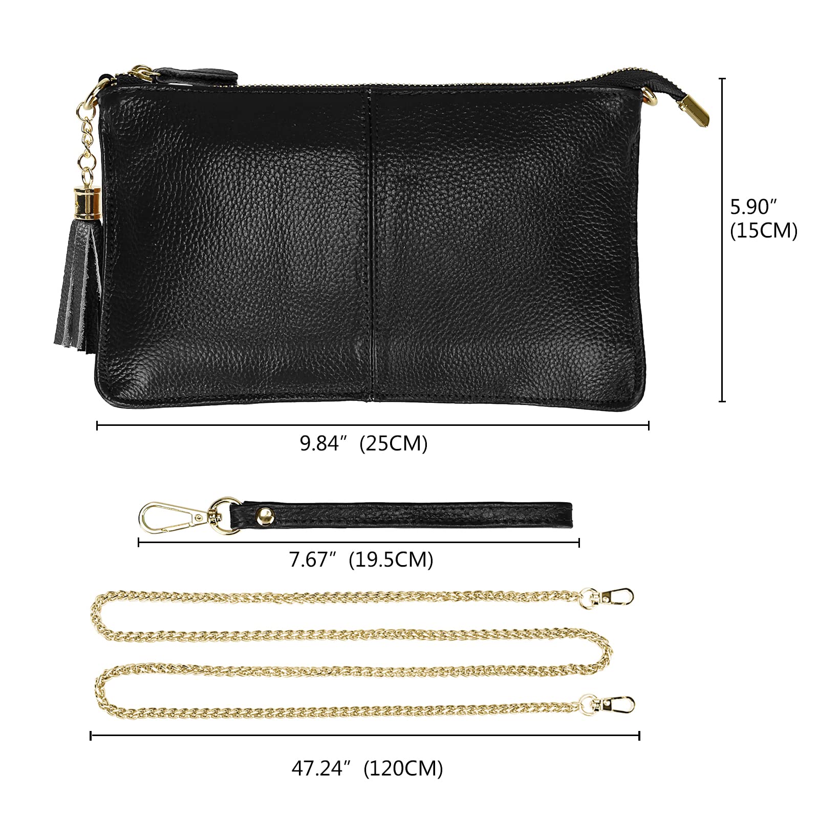 Uromee Women's Genuine Leather Wristlet Wallet Clutch Purse - Crossbody Bag with Detachable Shoulder Chain | Perfect for Everyday Use, Travel & Evening Events