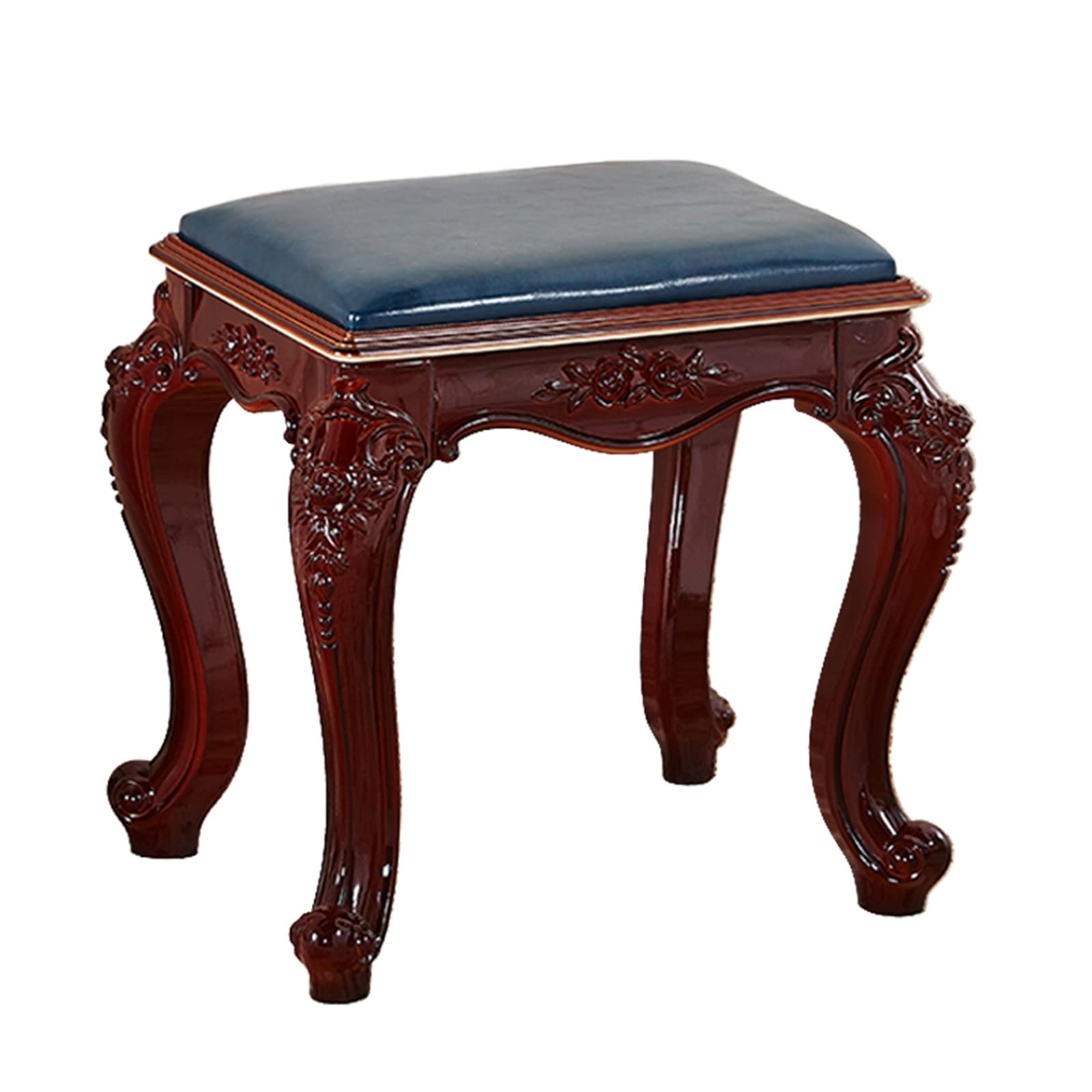YYPP Vanity Stool for Bathroom & Makeup Room - Padded Vanity Chair with European Style Design, Small Blue Piano Bench - Perfect for Dressing Table, Bedroom Decor & Beauty Salon