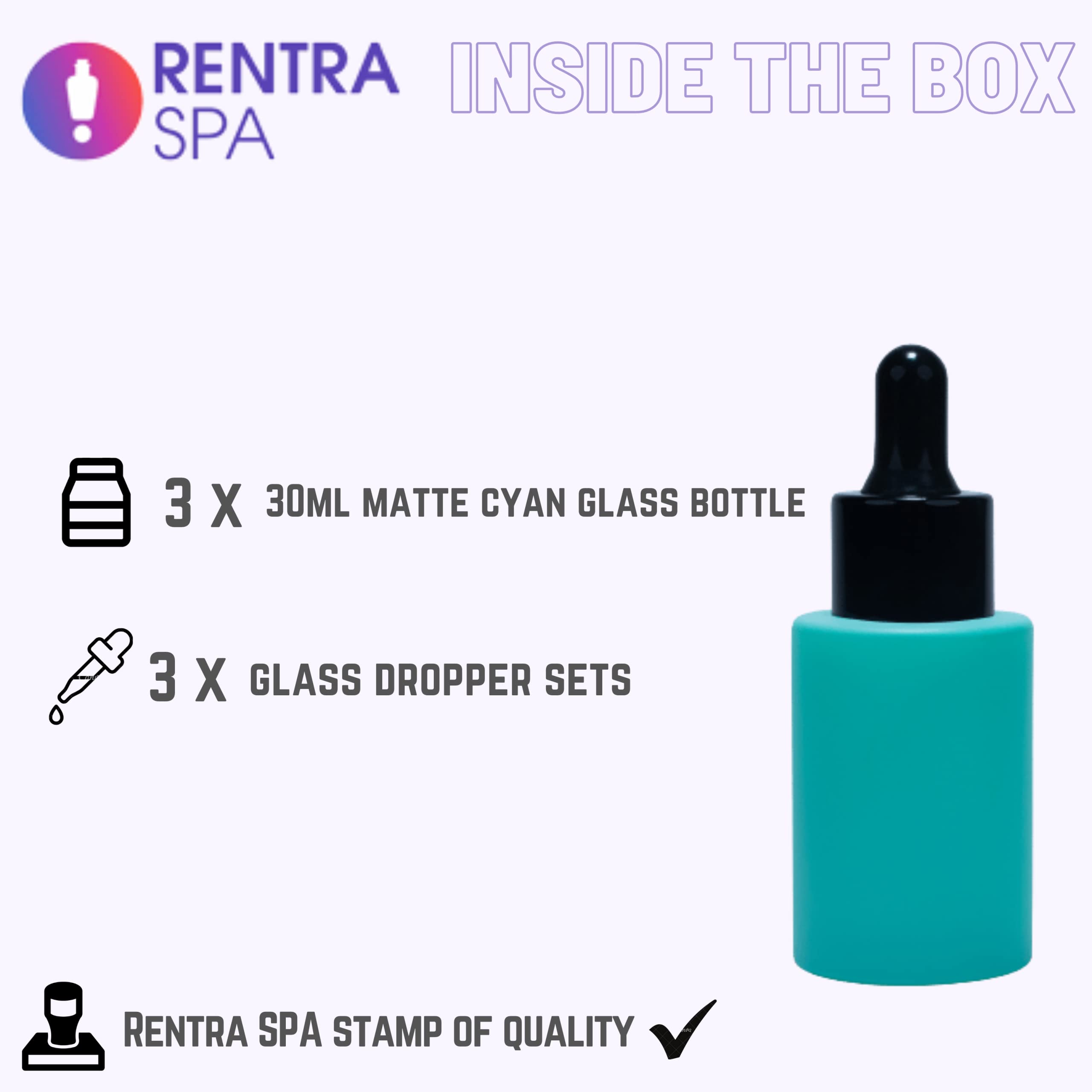 30ml Matte Cyan Glass Bottle with Dropper & Black Cap - 3 Pack for Essential Oils, Carrier Oils, Serums & Cosmetics | Perfect for DIY Beauty, Aromatherapy & Skincare Storage