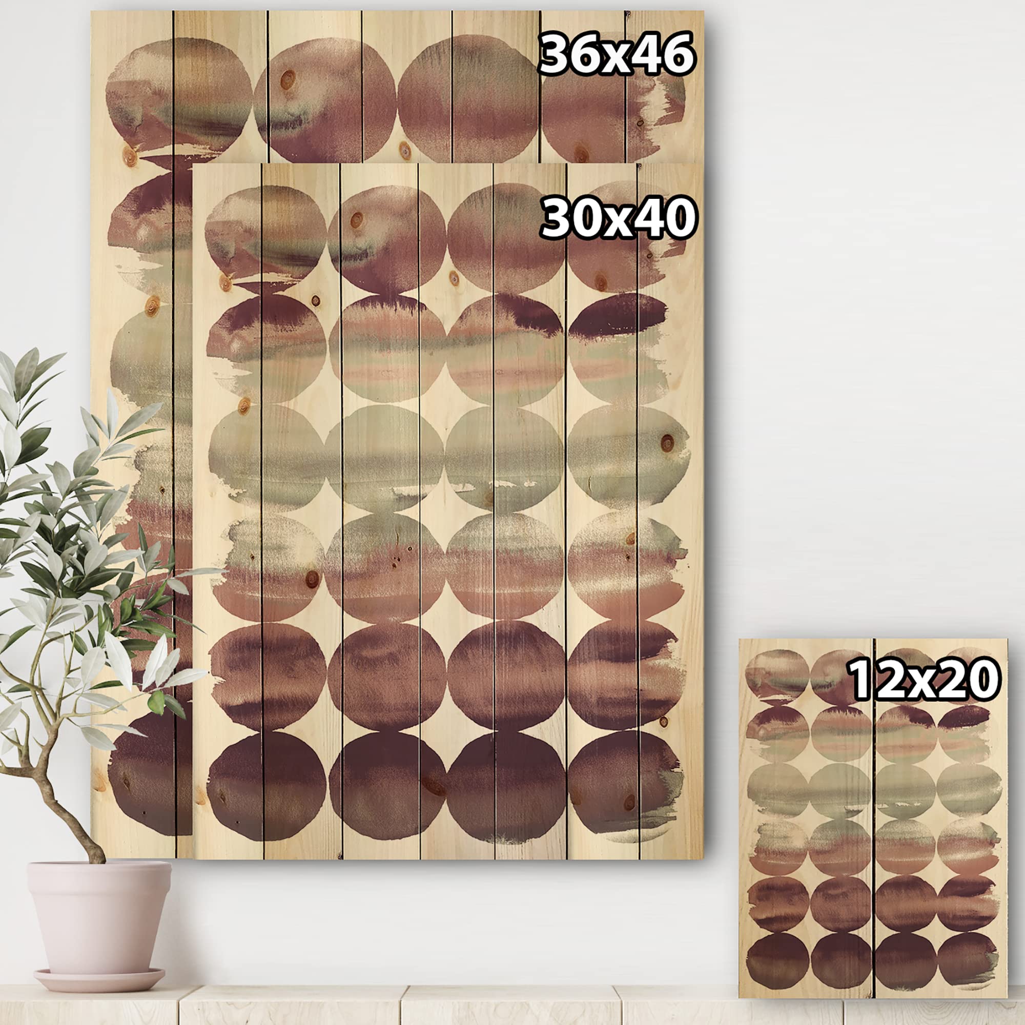 DesignQ Plum Dots Minimal Geometric Mid-Century Modern Wood Wall Decor - Purple Abstract Wood Art Panel Printed on Natural Pine - Perfect for Living Room, Bedroom & Office Wall Art Decor