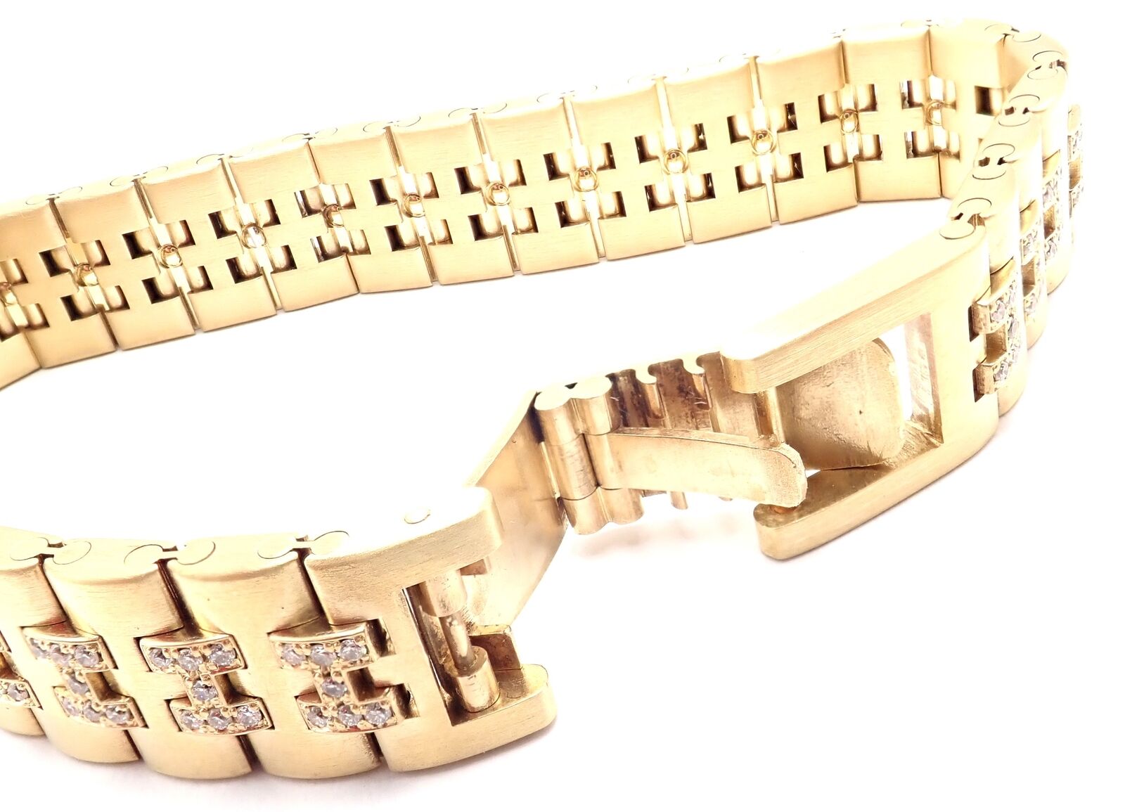 Authentic Vintage Hermes Paris 18k Yellow Gold Diamond H Link Bracelet - Luxury Jewelry for Women, Perfect for Parties, Weddings & Special Occasions
