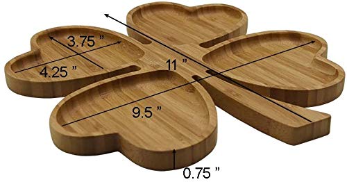 Romantic Heart-Shaped Bamboo Serving Tray - 4 Compartment Appetizer Platter for Wedding, Party & Snacks (10