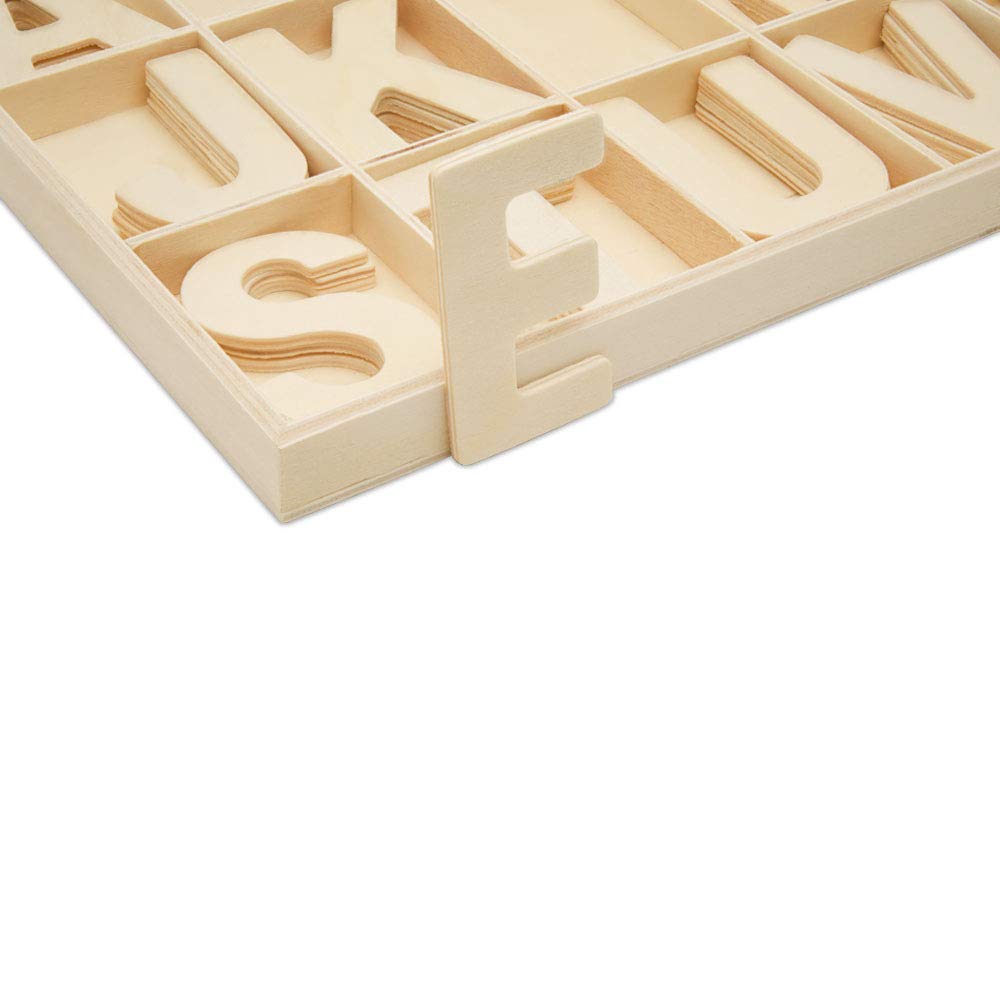 Wooden Alphabet Letters Tray Set - 3 Unfinished Wood Trays with 104 ABC Letters for Kids Learning - Perfect for Preschool Classroom, Homeschooling & Montessori Education by Woodpeckers