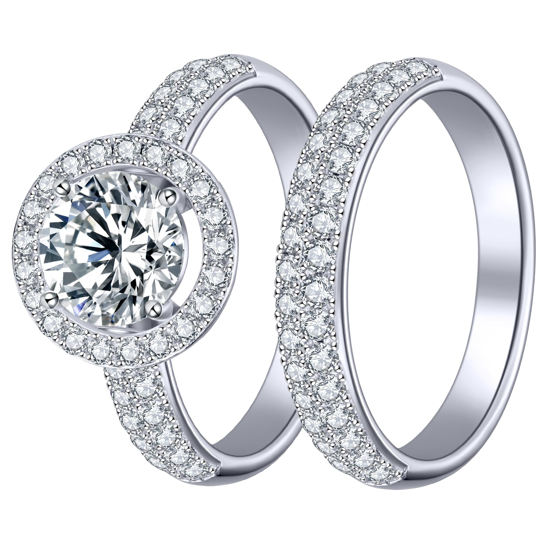1.99-3.25 CTTW D Color VVS1 Moissanite Engagement Rings & Wedding Band Sets for Women - S925 Sterling Silver or 18K White Gold Plated Lab-Created Diamond Rings (Sizes 5-10) | Perfect for Proposals, Anniversaries & Bridal Jewelry Gifts