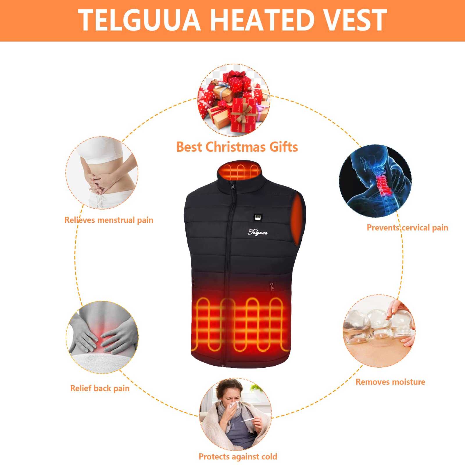 Telguua Men's Heated Vest with Rechargeable Battery Pack - Electric Heating Jacket for Cold Weather - Perfect for Outdoor Work, Hiking, and Winter Sports
