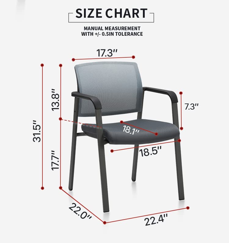 CLATINA 4-Pack Stacking Office Chairs with Armrests - Ergonomic Mesh Back & Fabric Seat Waiting Room Chairs with Lumbar Support for Conference, School, Church - Perfect for Guest Reception, Office Meetings & Public Spaces (Grey)