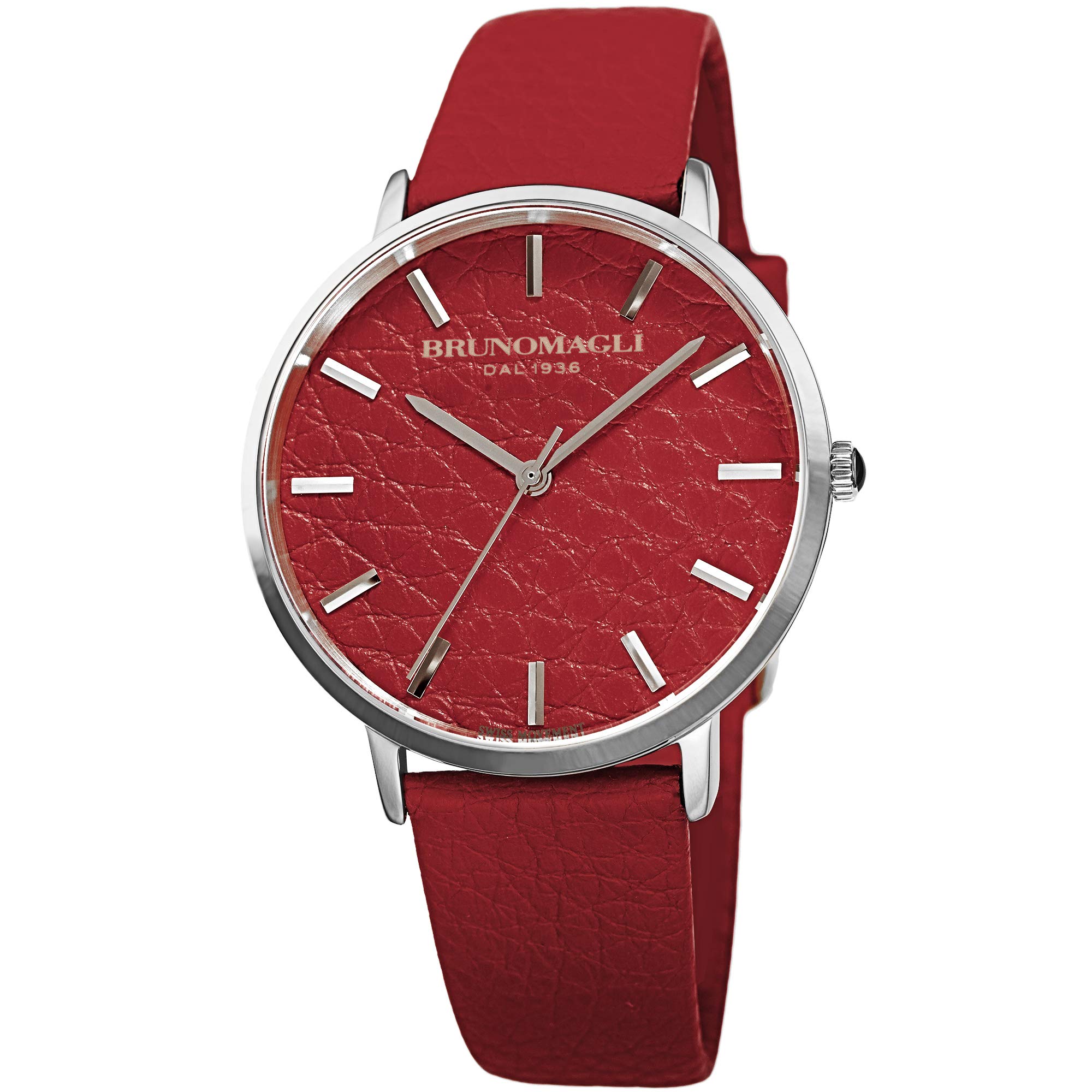 Bruno Magli Women's Roma 1223 Swiss Quartz Watch - Red Italian Leather Strap, Unique Dial Design for Elegant Style | Perfect for Business, Parties & Special Occasions