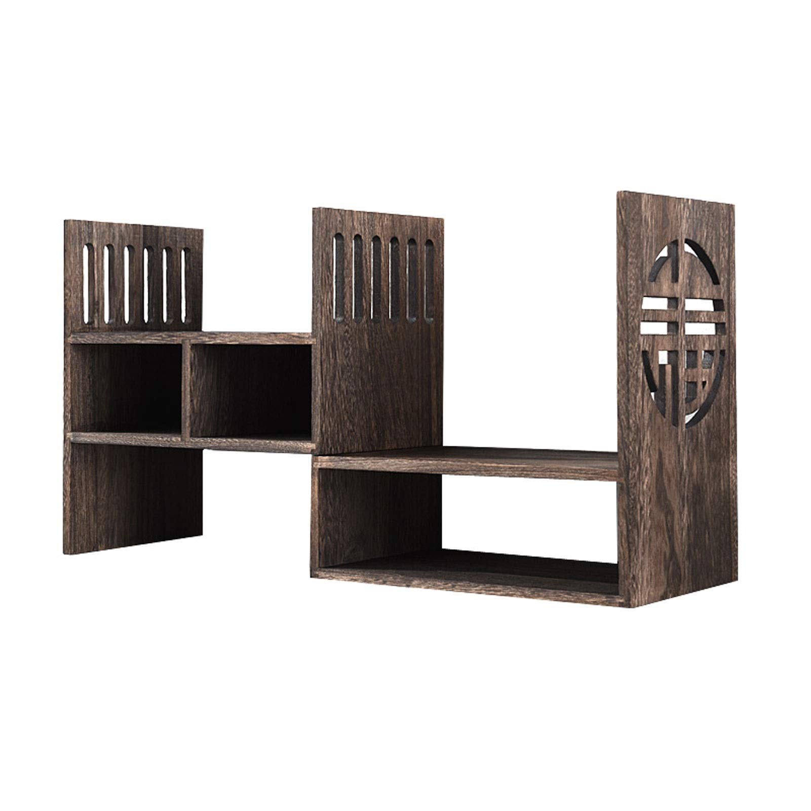 Vintage Wooden Bookshelf - Adjustable Retro Bookcase for Office & Home, Large Capacity Desktop Display Stand - Perfect for Organizing Books, Decor & Office Supplies