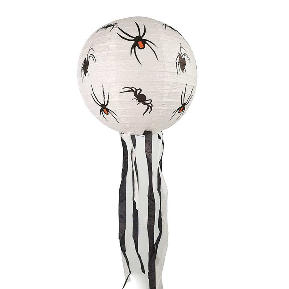Halloween Pumpkin Paper Lantern with Spider Decor - 30cm DIY Hanging Tissue Paper Round Lantern for Party, Home, and Outdoor Halloween Decorations