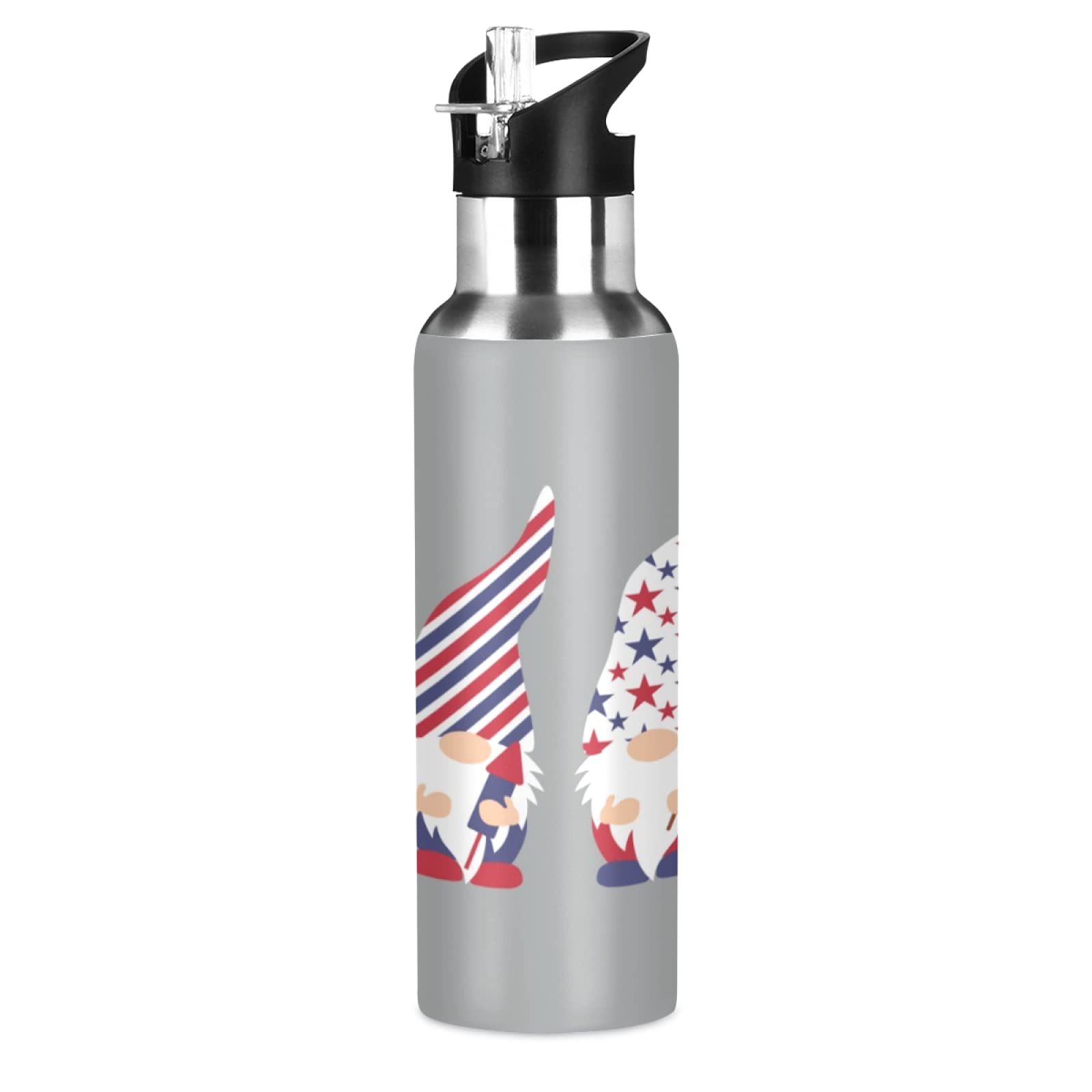 Xigua Patriotic Gnomes 4th of July Water Bottle with Straw Lid - 22oz Vacuum Insulated Stainless Steel Leakproof Flask for Fitness, Sports & Outdoor Activities - Perfect for Hiking, Gym & Summer BBQs