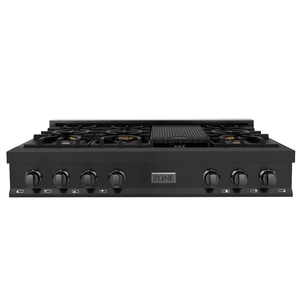 ZLINE 48-Inch Black Stainless Steel Gas Rangetop with 7 Burners & Porcelain Cooktop - Professional Legacy Series (RTB 48) for Home Kitchens & Restaurant-Style Cooking