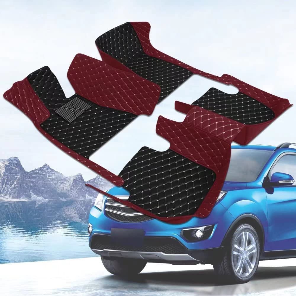 Premium Custom Heavy Duty Leather Car Mats - Non-Slip Waterproof Floor Liners for BMW, Ford, Nissan, Jeep, Chevrolet & Toyota | Perfect for Off-Roading, Daily Commute & Family Road Trips (Black & Yellow)