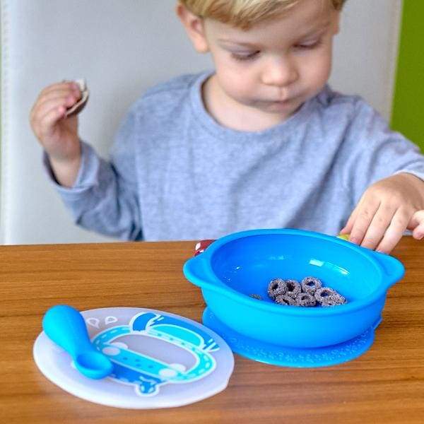 Marcus & Marcus Silicone Suction Bowl with Lid - Non-Slip Baby Feeding Bowl, BPA-Free, Dishwasher Safe - Perfect for Toddler Mealtime & Travel (Blue)