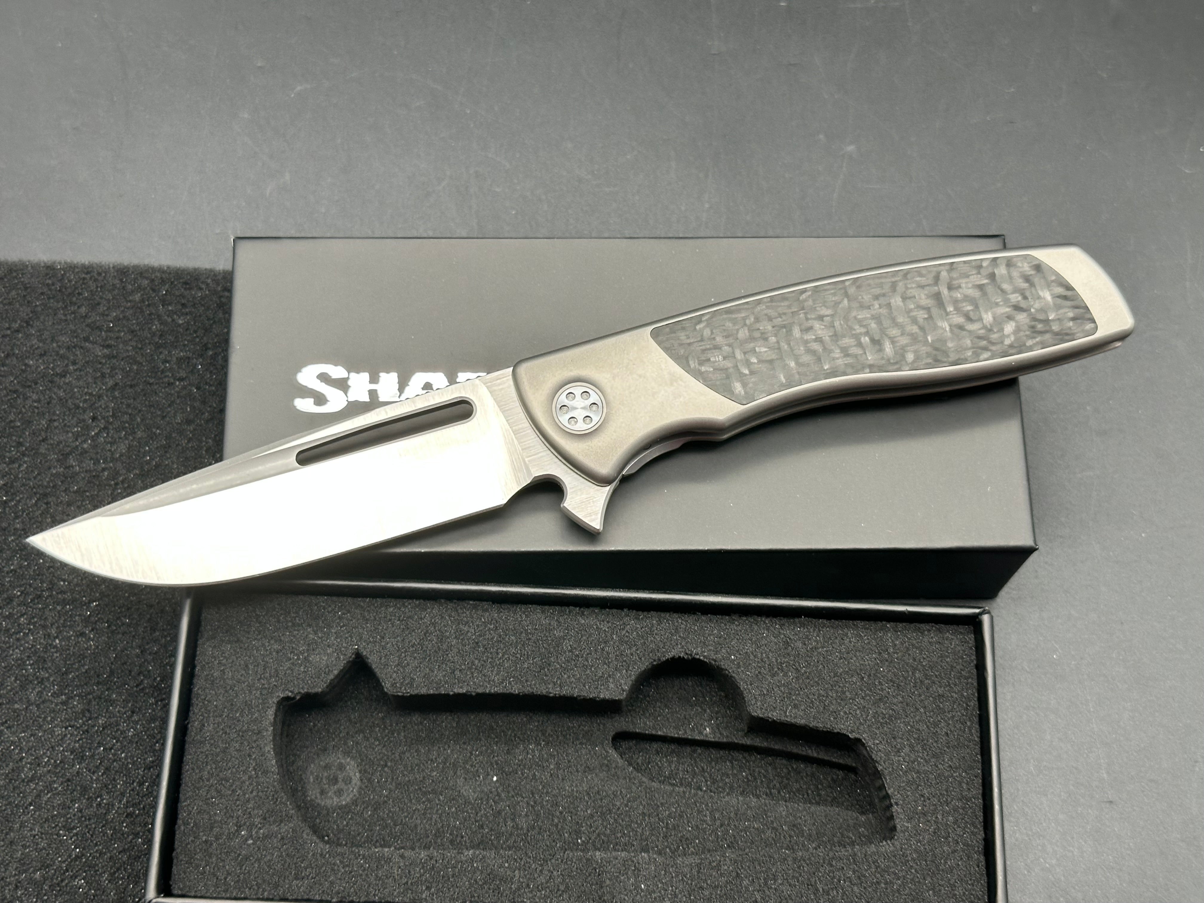 Sharp By Design Mini Evo Drop Point Folding Knife - Premium Carbon Fiber Blade - EDC Pocket Knife for Outdoor, Camping & Everyday Carry