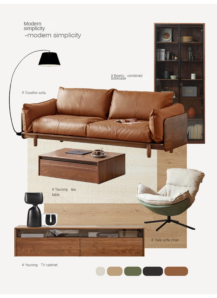 Modern Minimalist Black Walnut Solid Wood Coffee Table - Handcrafted Mid-Century Style Living Room Centerpiece for Home Decor