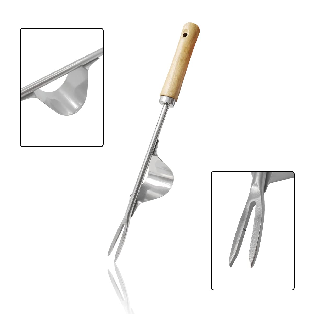 Premium Stainless Steel Garden Hand Weeder Tool with Wood Handle - Heavy Duty Weeding Tool for Yard, Lawn, Farm & Garden Maintenance | Perfect for Removing Weeds, Dandelions & Thistles Effortlessly