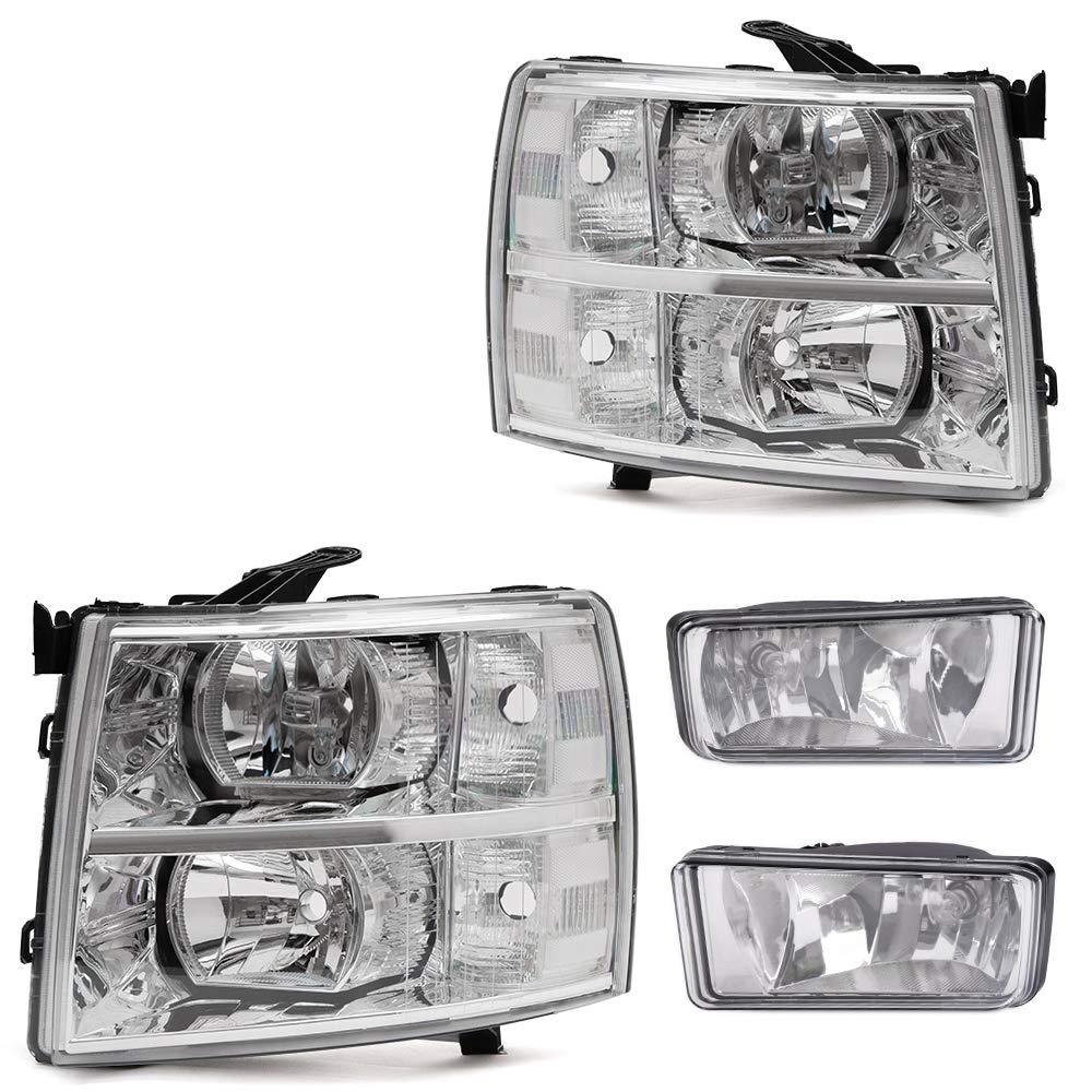 CNNELL Chevy Silverado Headlights 2007-2014 - Clear Lens Chrome Housing for Night Driving