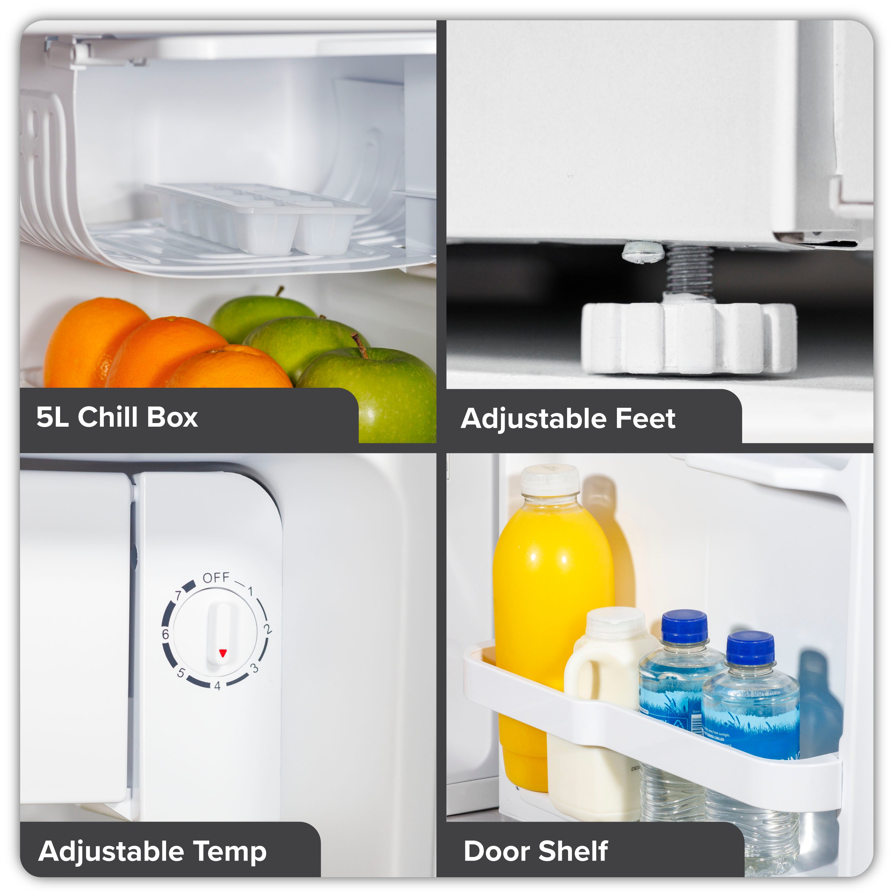 Baridi 46L Mini Fridge with Ice Box - Adjustable Thermostat, Compact Tabletop Refrigerator for Home, Office, Dorm - Perfect for Beverages, Snacks & Skincare Storage