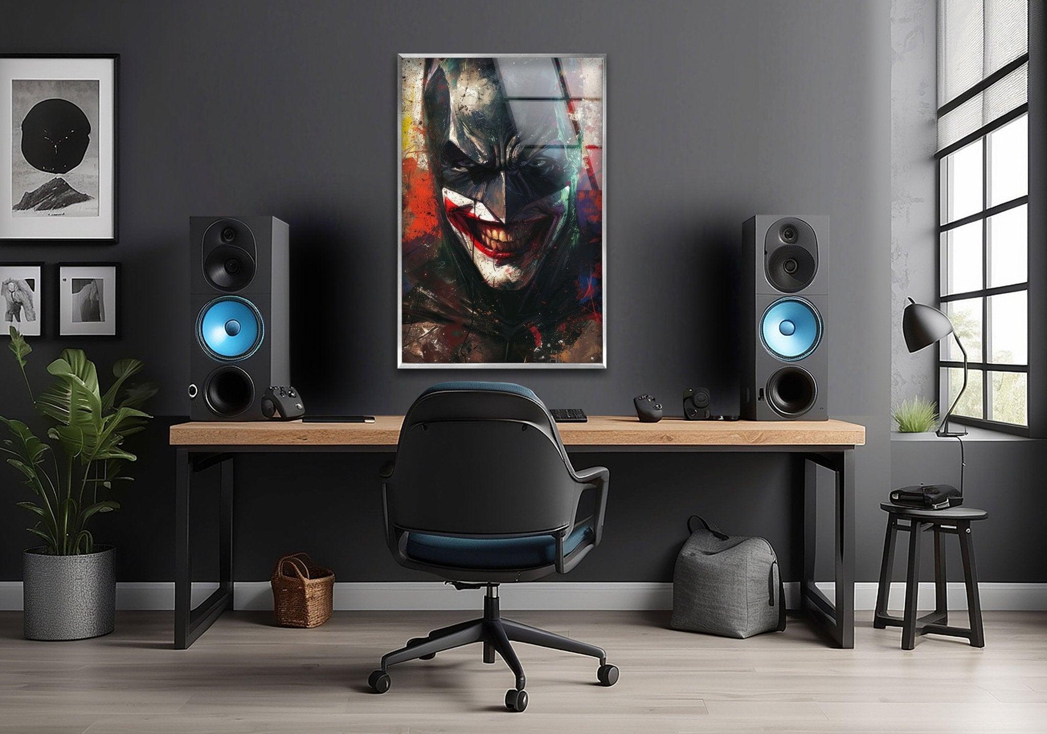Batman & Joker Smile Glass Wall Art Decor - Superhero & Villain Themed Home Decor for Living Room, Bedroom, or Office - Perfect Gift for DC Comics Fans