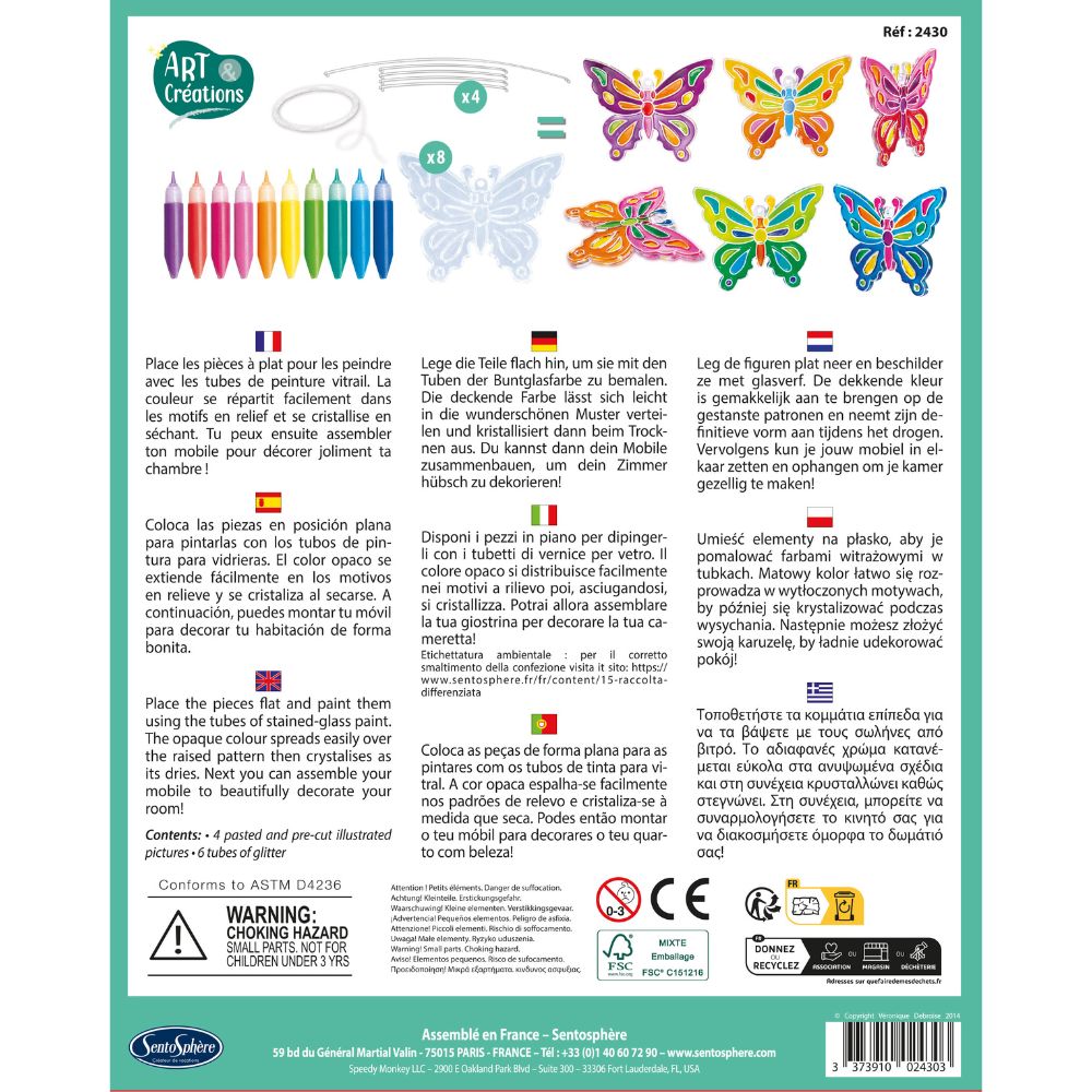 Sentosphere Stained Glass Butterfly Mobile Kit - DIY Sun Catcher Craft for Kids & Adults - Perfect for Nursery Decor, Window Hanging, Gift Idea