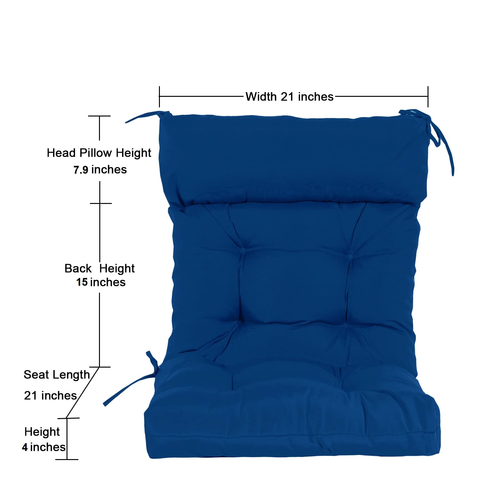 QILLOWAY High Back Chair Cushions Set of 4 - Indoor/Outdoor Tufted Replacement Seat Cushions in Royal Blue - Perfect for Patio Furniture, Dining Chairs, and Deck Loungers