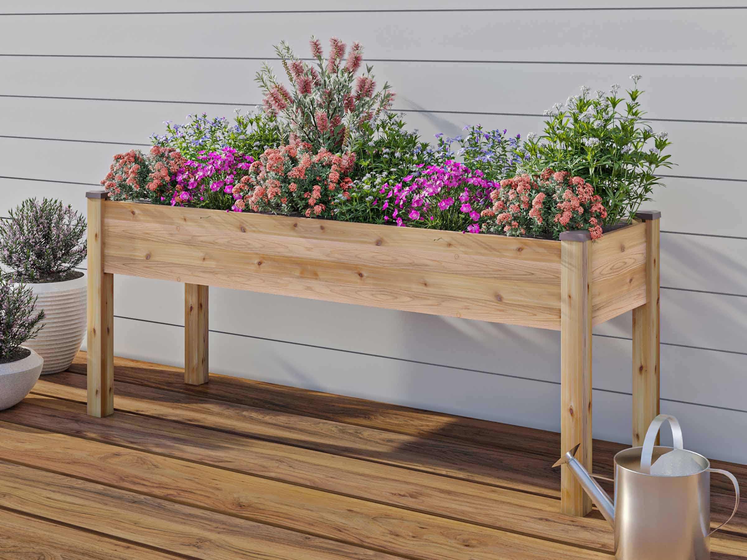 Elevated Cedar Planter Box with Greenhouse & Bug Net Cover - 23