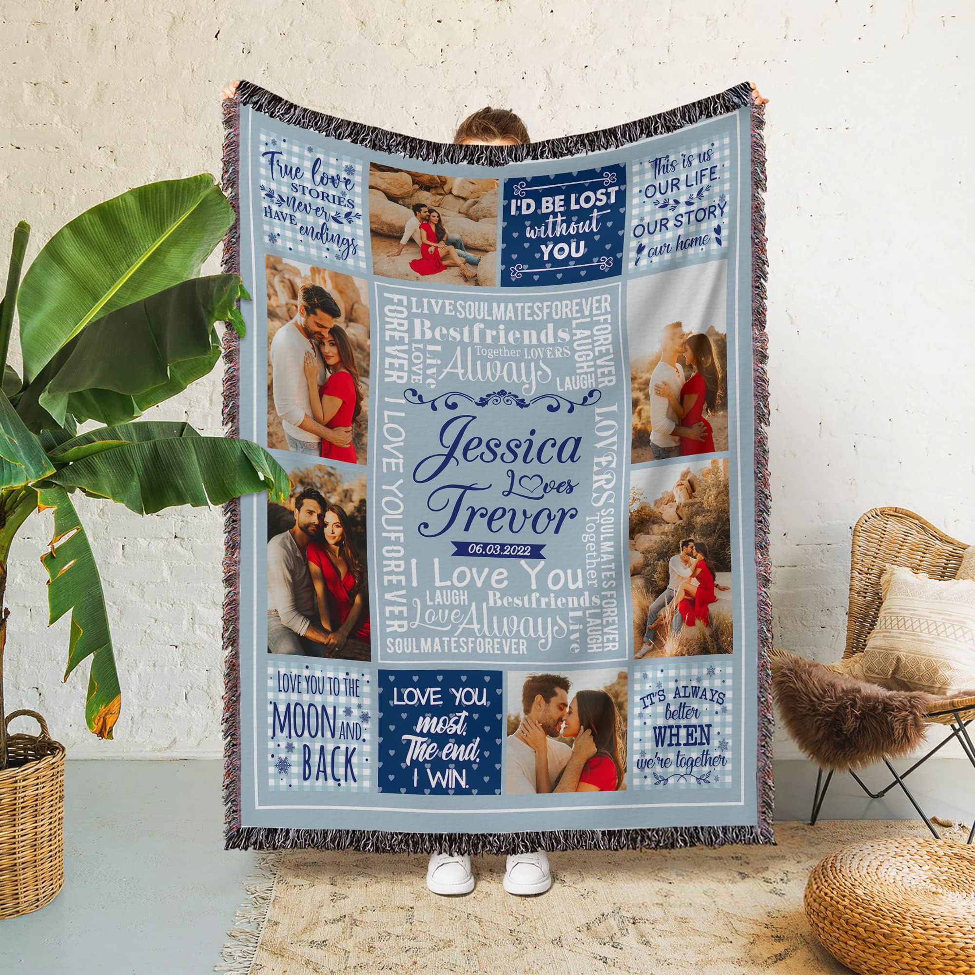 Personalized Photo Blanket for Husband - Custom Woven Throw with Love Quotes, 50x60 Inches - Romantic Anniversary, Birthday, Christmas, Wedding, Valentine's Day Gift for Him - Perfect for Cuddling on Couches, Beds, and Special Occasions