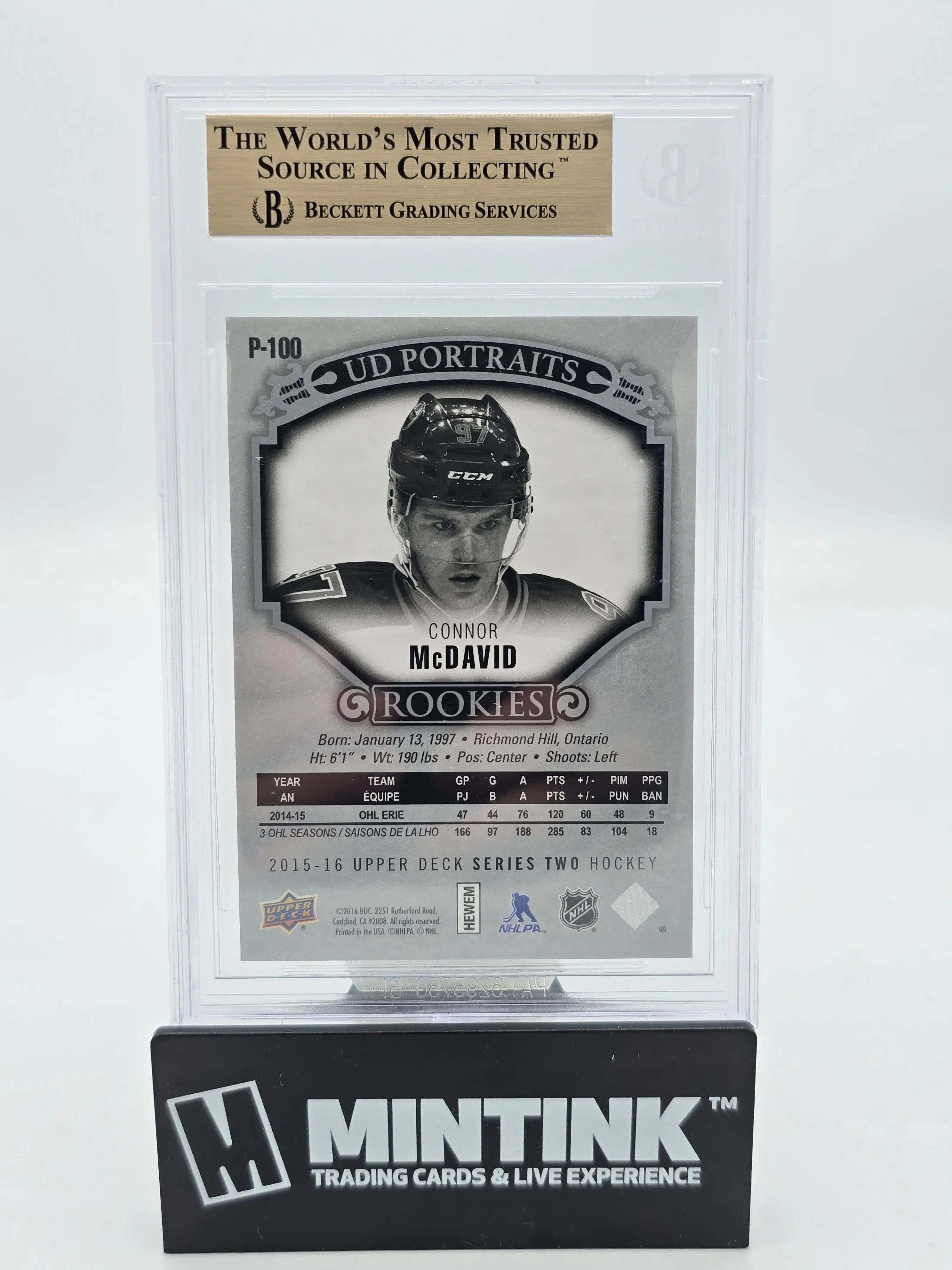 2015-16 Upper Deck Series 2 Hockey UD Portraits Connor McDavid Rookie Card BGS 9.5 Gem Mint - Perfect for Collectors & Hockey Fans Display