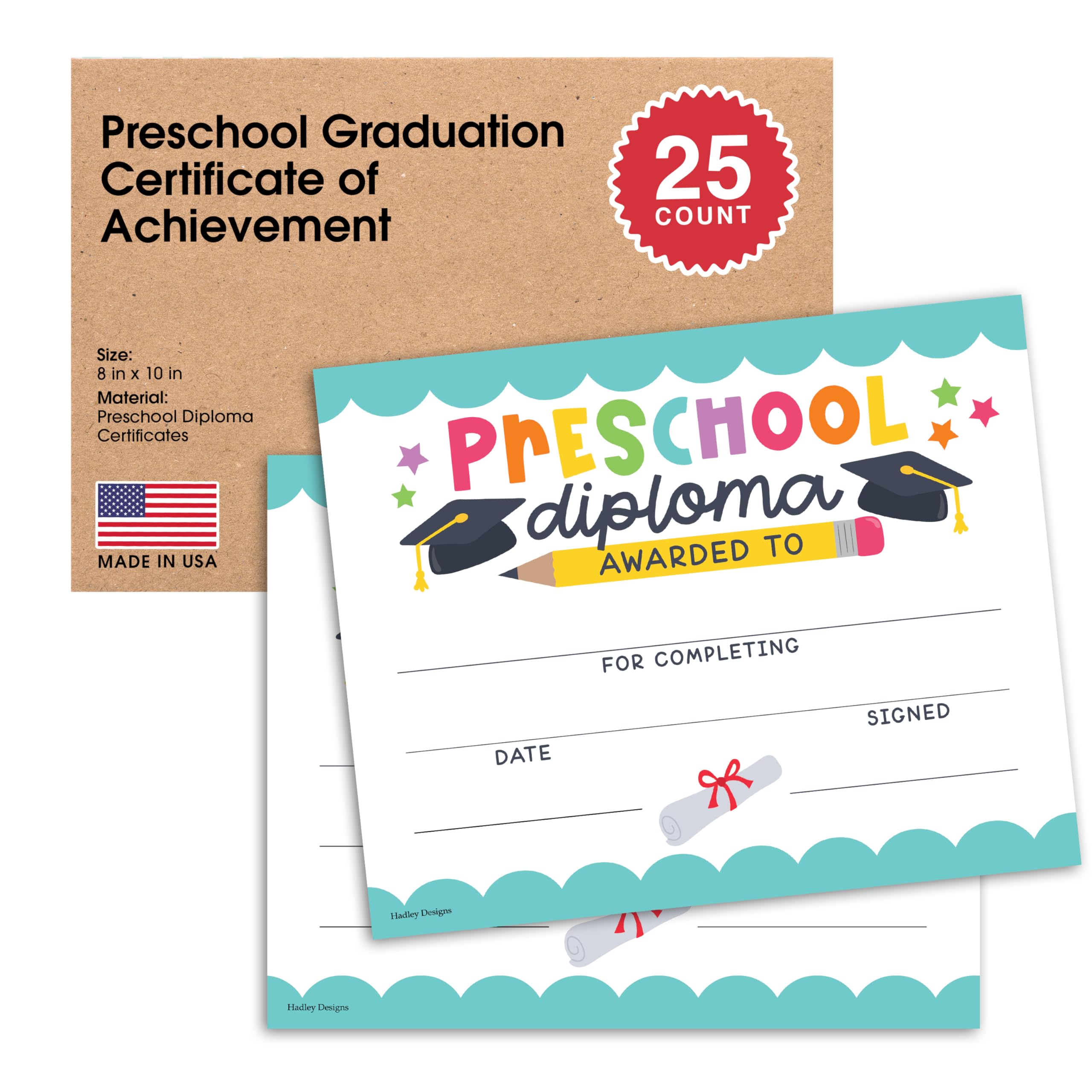 25 Colorful Preschool Graduation Certificates - Pre-K Diploma & Achievement Awards for Students | Perfect for Kindergarten Graduation Ceremonies & End-of-Year Celebrations