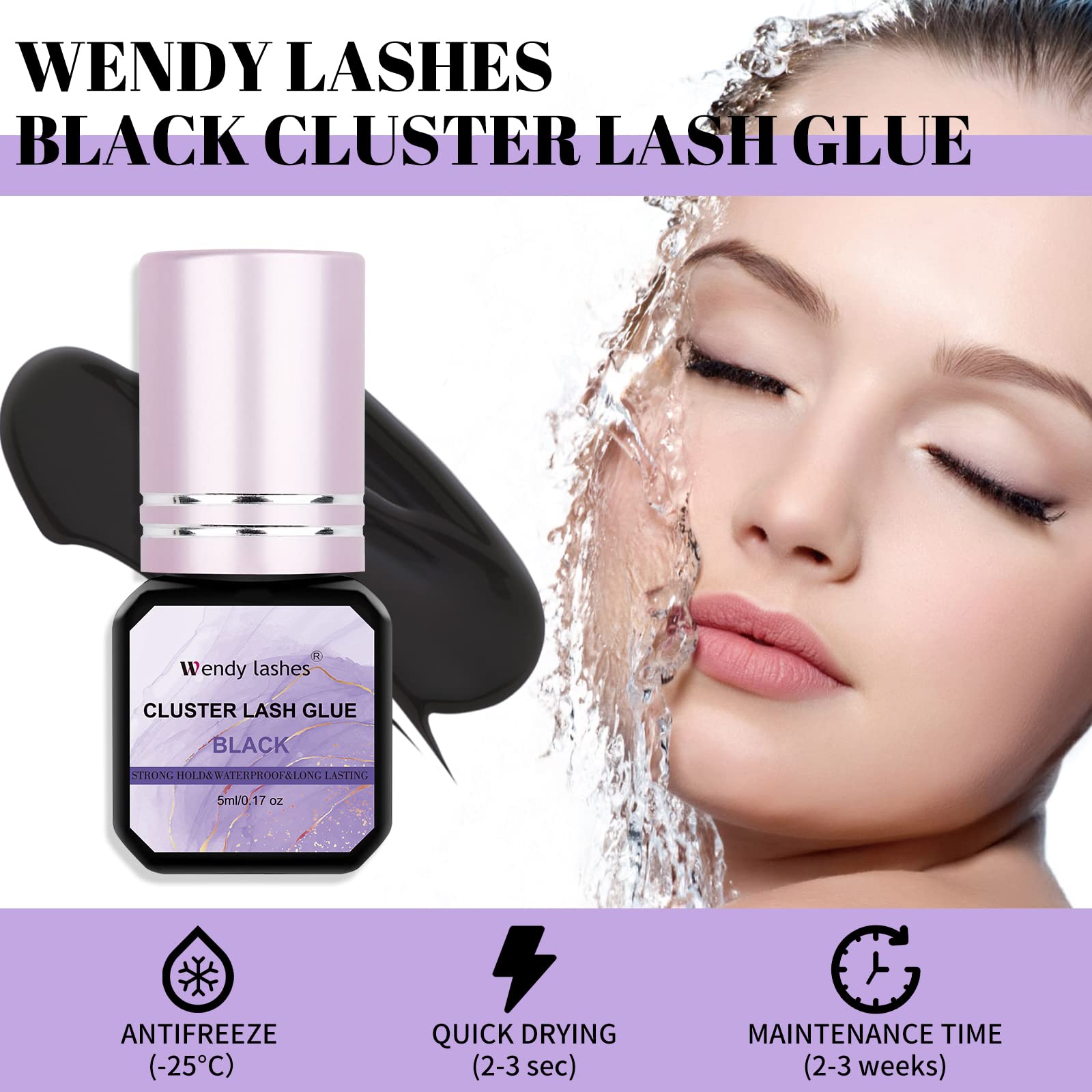 Waterproof Black Eyelash Glue for Sensitive Eyes - Fast Drying, Long Lasting DIY Lash Extension Adhesive (5ml) - Perfect for Professional Salon Use or Home Lash Extensions