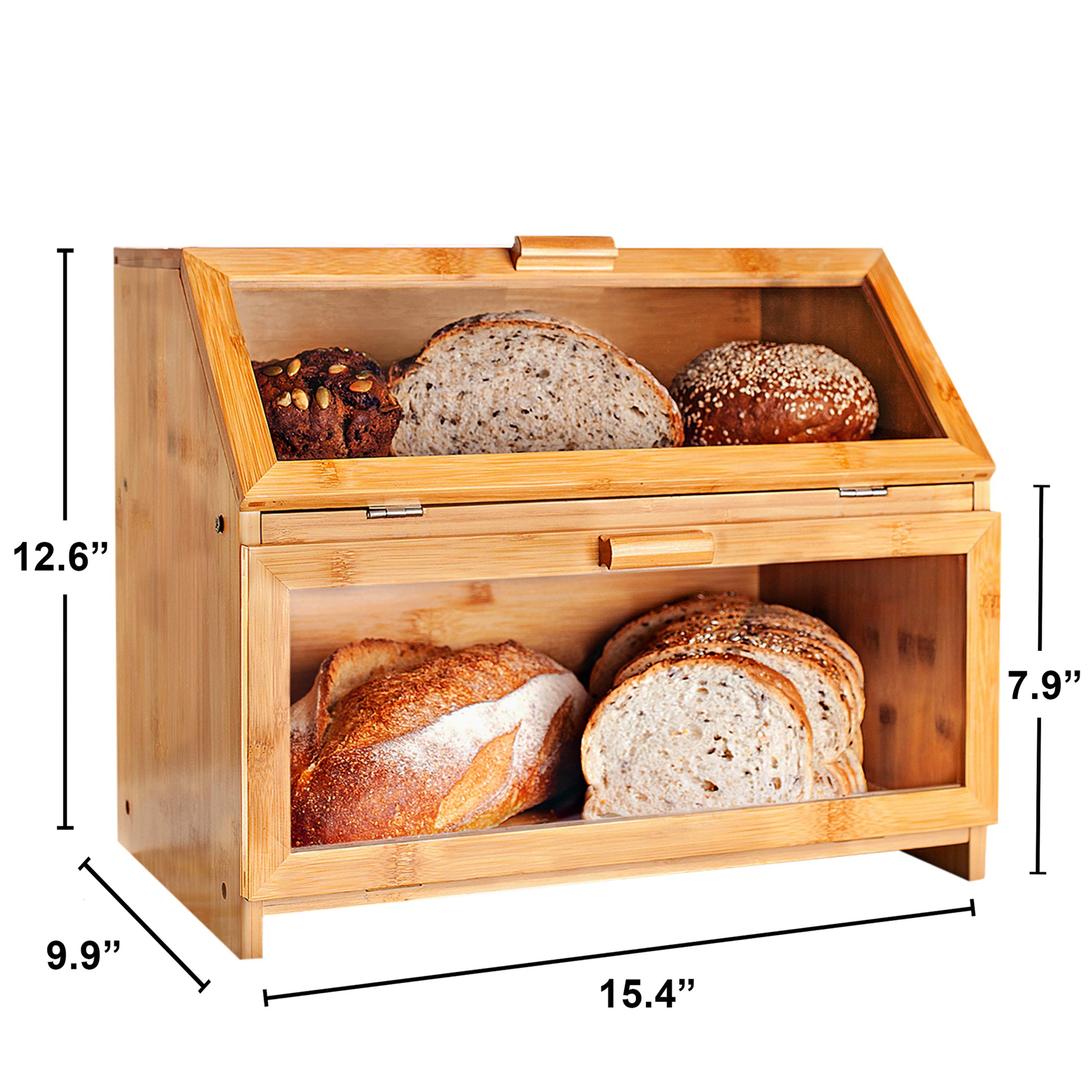 Laura's Green Kitchen Bread Box - Large Wooden Bread Storage Container for Homemade & Artisan Bread | Rustic Bread Box for Kitchen Countertop - Perfect for Bread Lovers & Home Bakers (Self-Assembly) | Keep Bread Fresh on Counter, Pantry or Dining Table