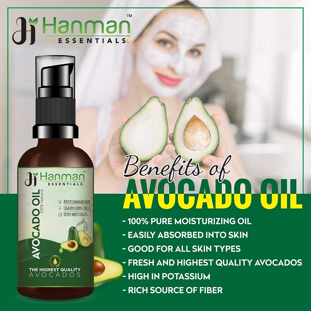 100% Pure Natural Avocado Oil for Hair, Skin & Face Care | Organic Moisturizing & Stress Relief Massage Oil for Women & Men (50ml) | Perfect for Daily Skincare Routine, Hair Treatment & Relaxing Spa Massage
