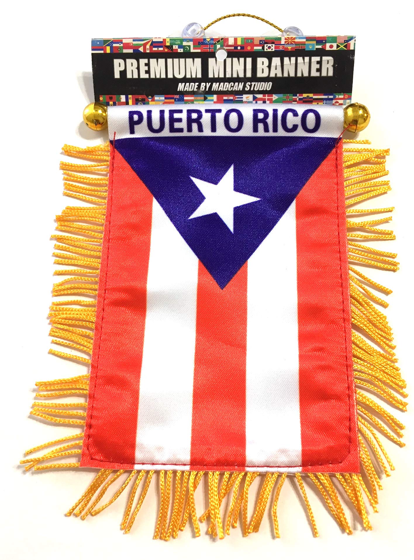 Puerto Rico Flag for Car Interior - Rearview Mirror Hanging Mini Banner, Home & Office Window Decoration, Easy-to-Use Adhesive Small Flags - Perfect for Car Accessories, Patriotic Displays & Party Decor