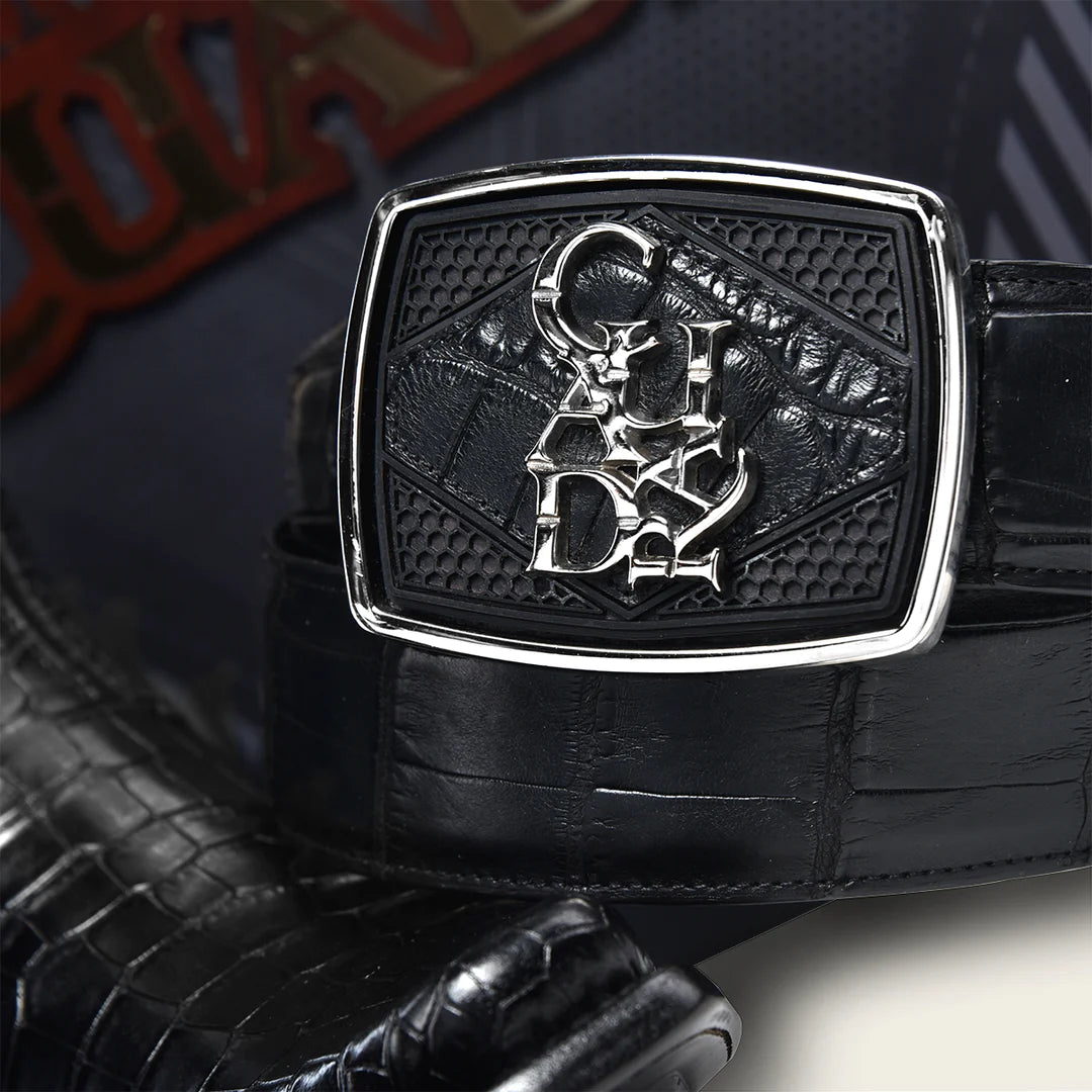 CV500AL Men's Black Casual Alligator Leather Belt - Stylish & Durable Fashion Accessory for Office, Date & Everyday Wear