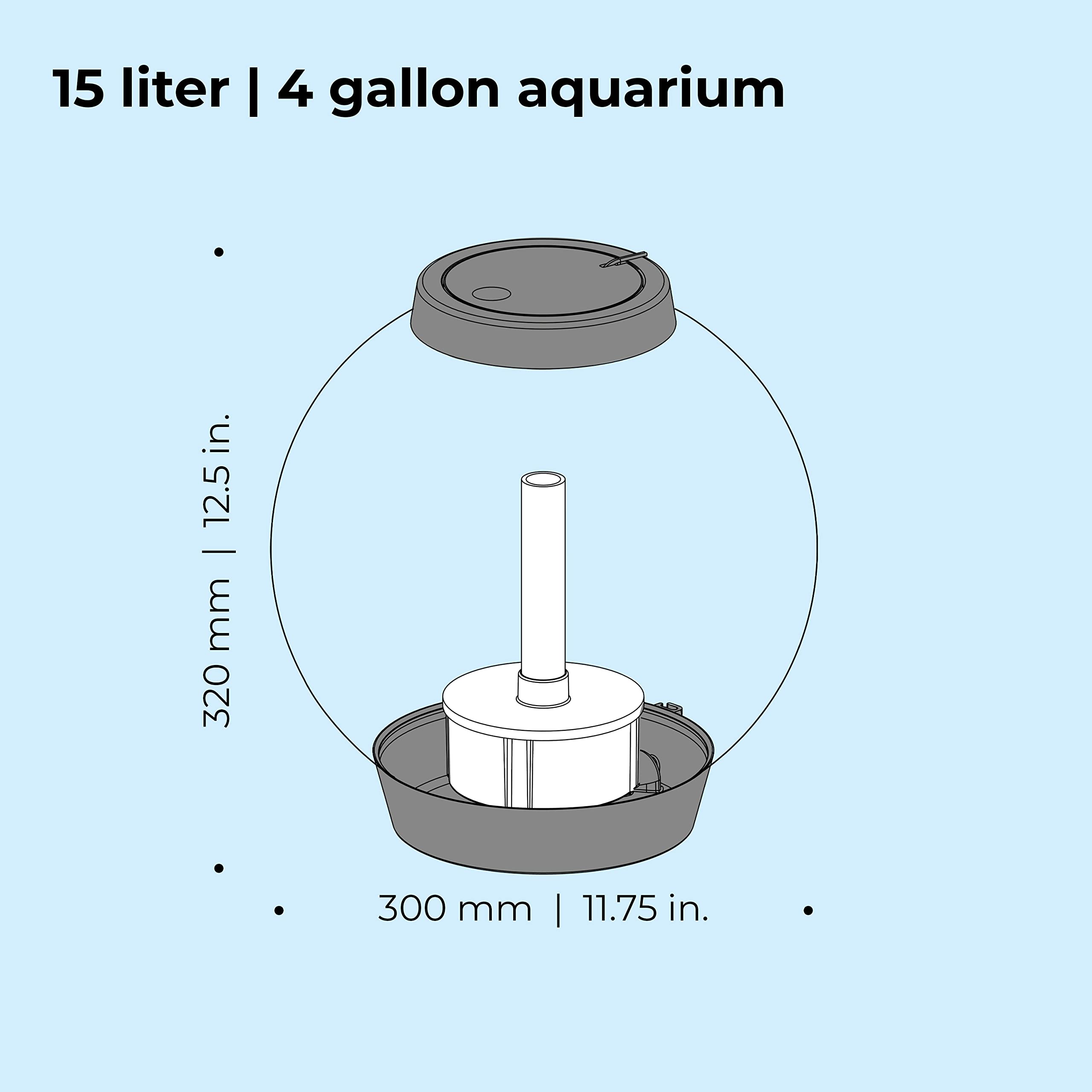 biOrb Classic 15 Acrylic 4-Gallon Aquarium with White LED Lights - Modern Compact Fish Tank for Tabletop or Desktop Display, Silver-Trimmed - Perfect for Home, Office Decor & Small Space Living