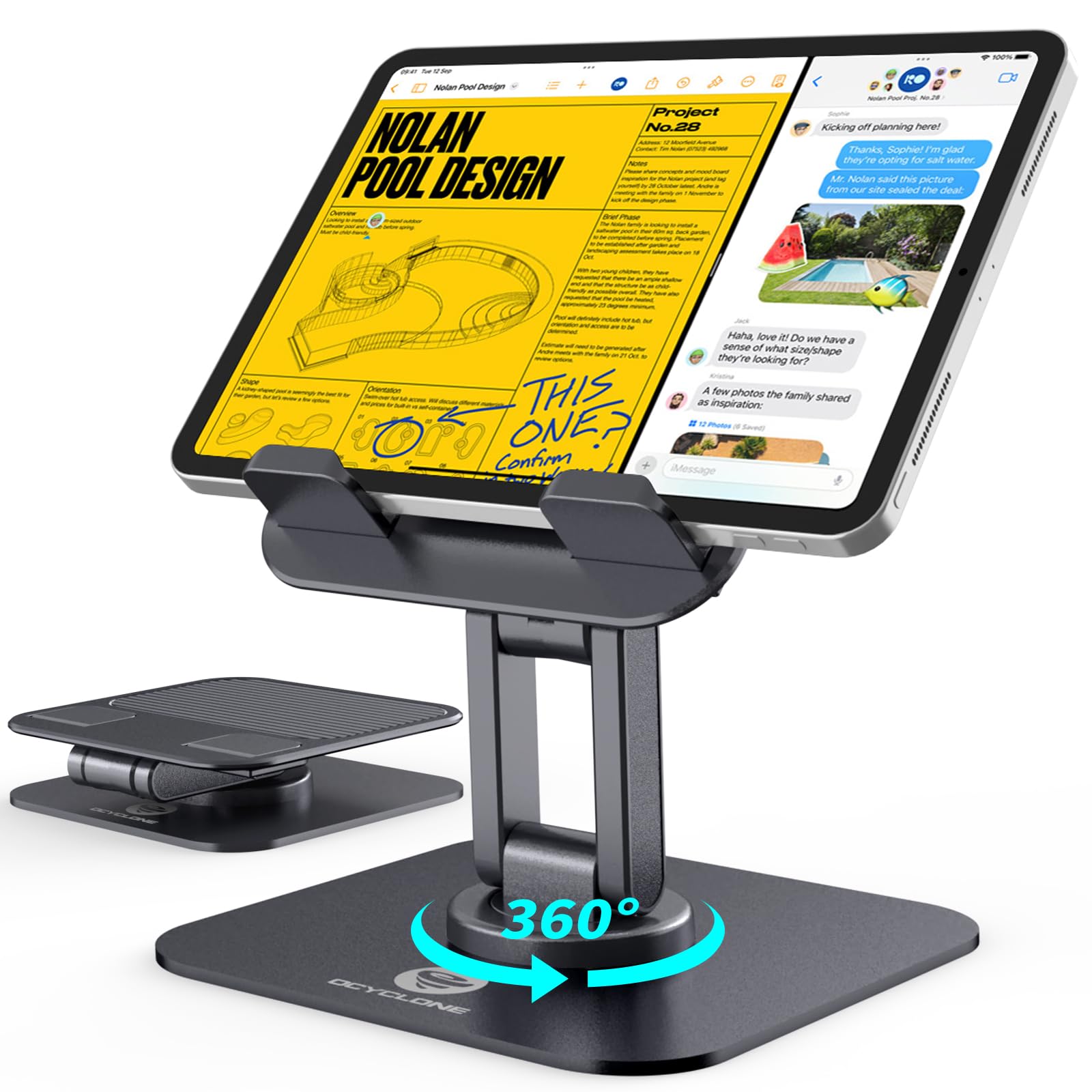 OCYCLONE 360° Rotating Adjustable Tablet Stand Holder for iPad, Kindle, iPhone & 10-15.6